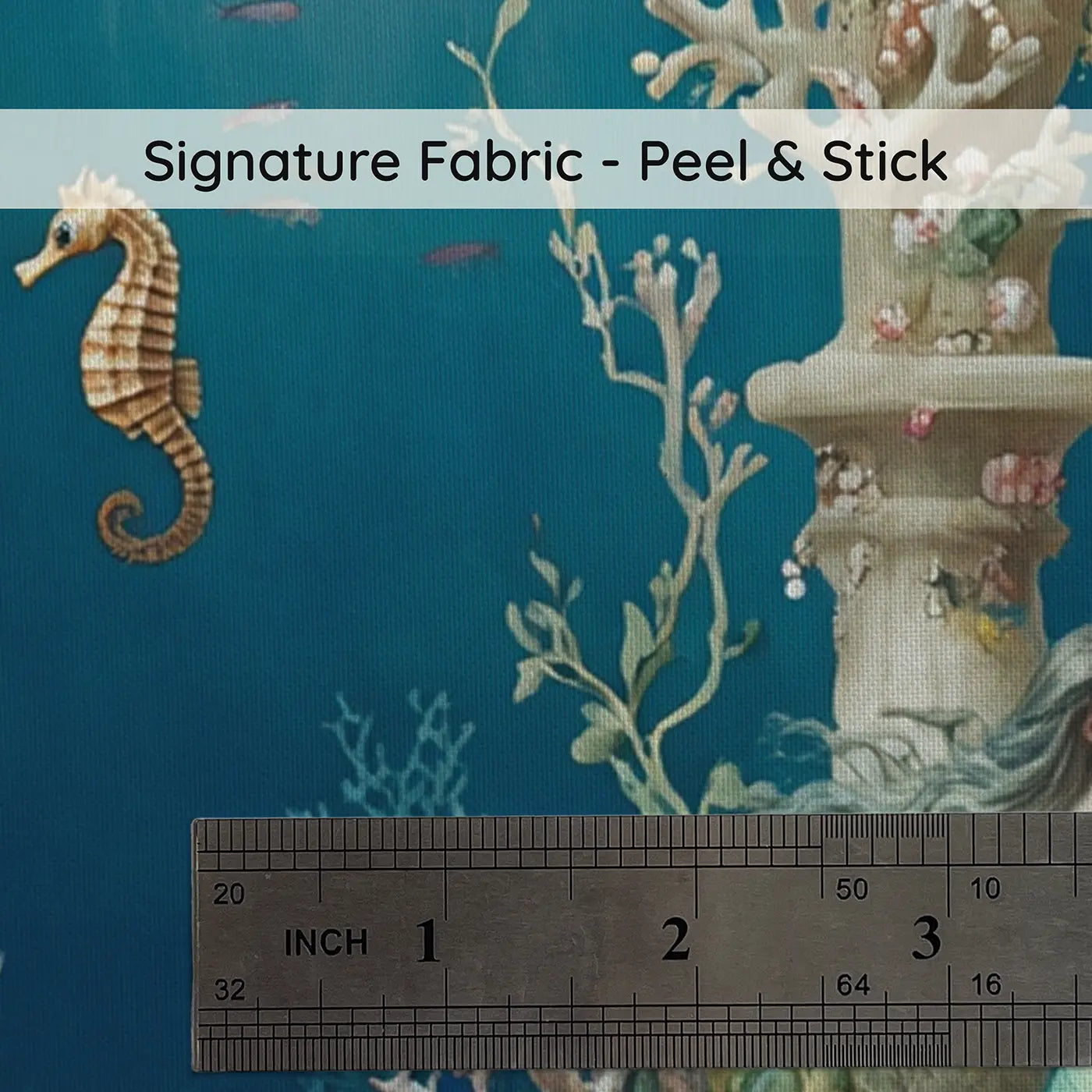Fabric texture close-up of Mermaid Coral Garden Party Wallpaper Mural by Whimsy Tots