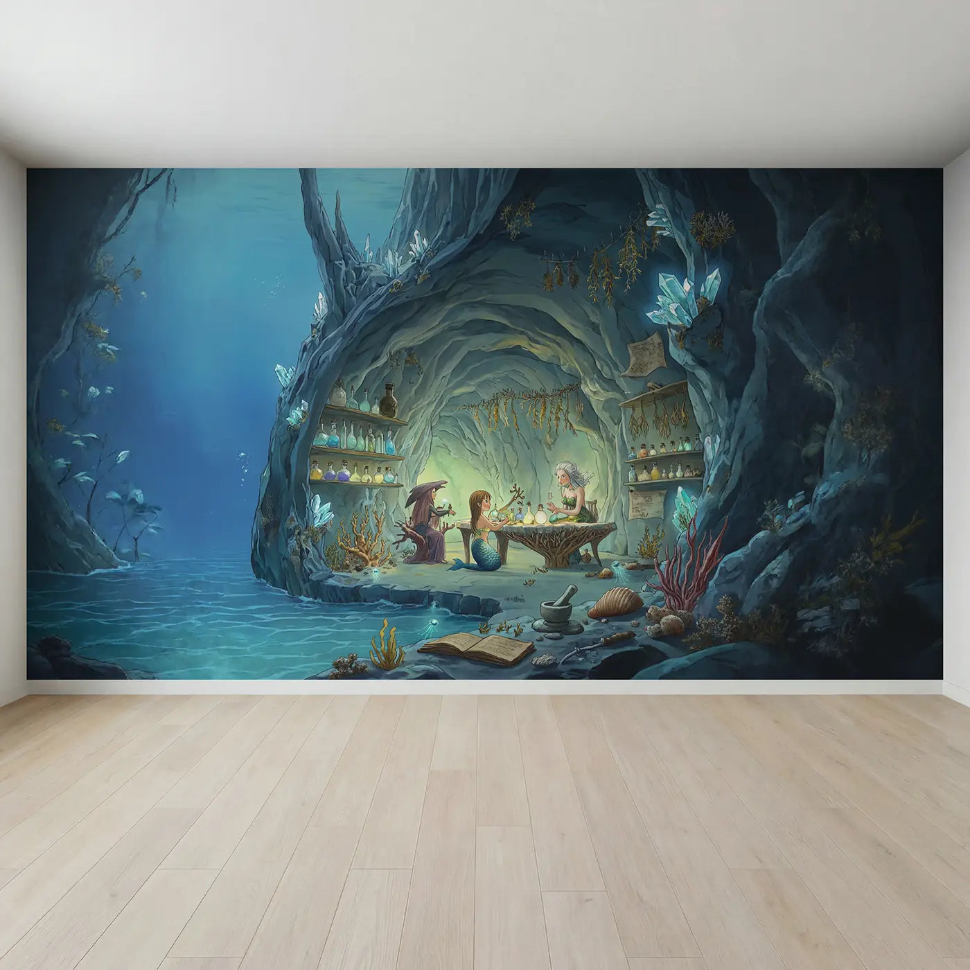 Full view of Mermaid Potion Cave Lesson Wallpaper Mural by Whimsy Tots