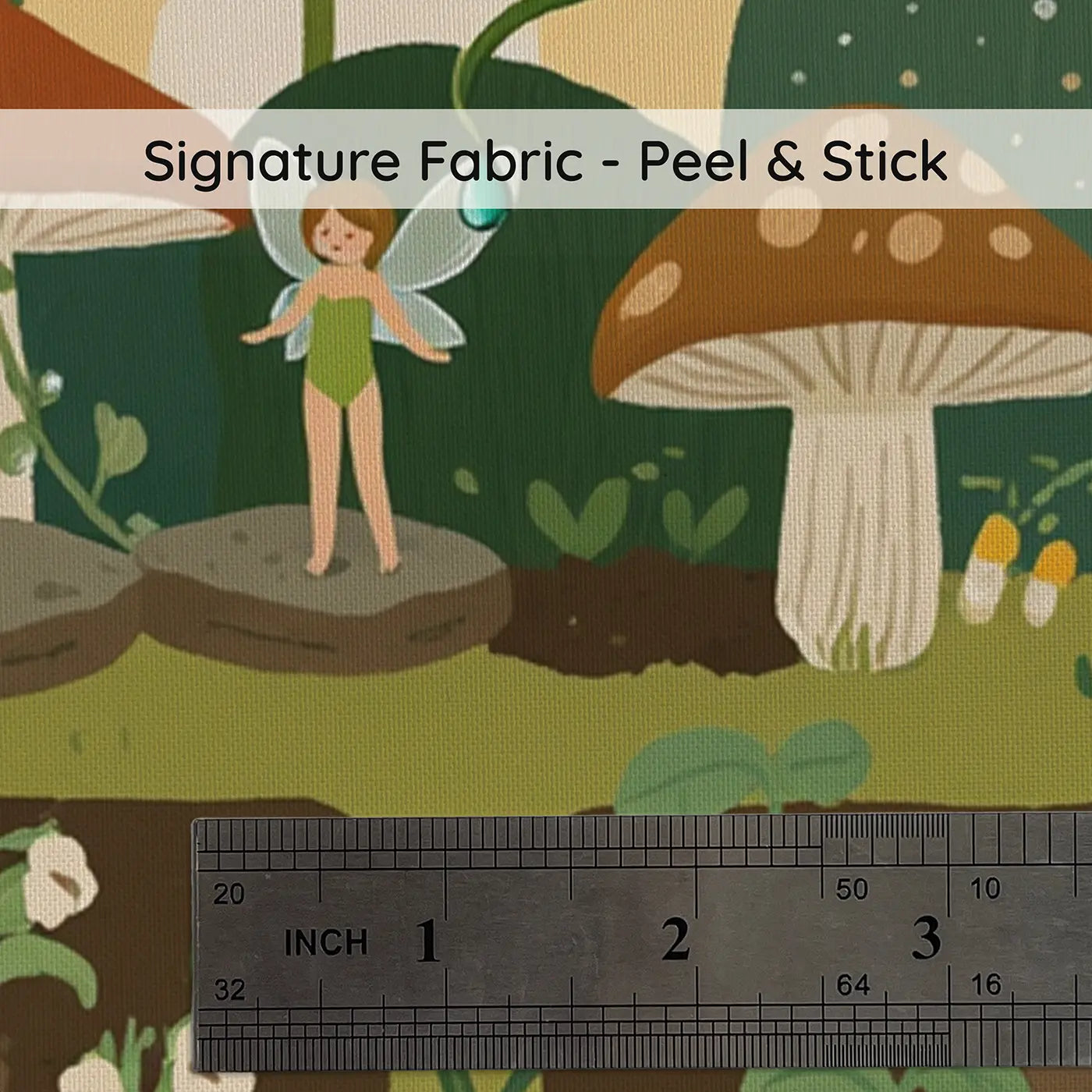 Fabric texture close-up of Morning Fairy Garden Wallpaper Mural by Whimsy Tots