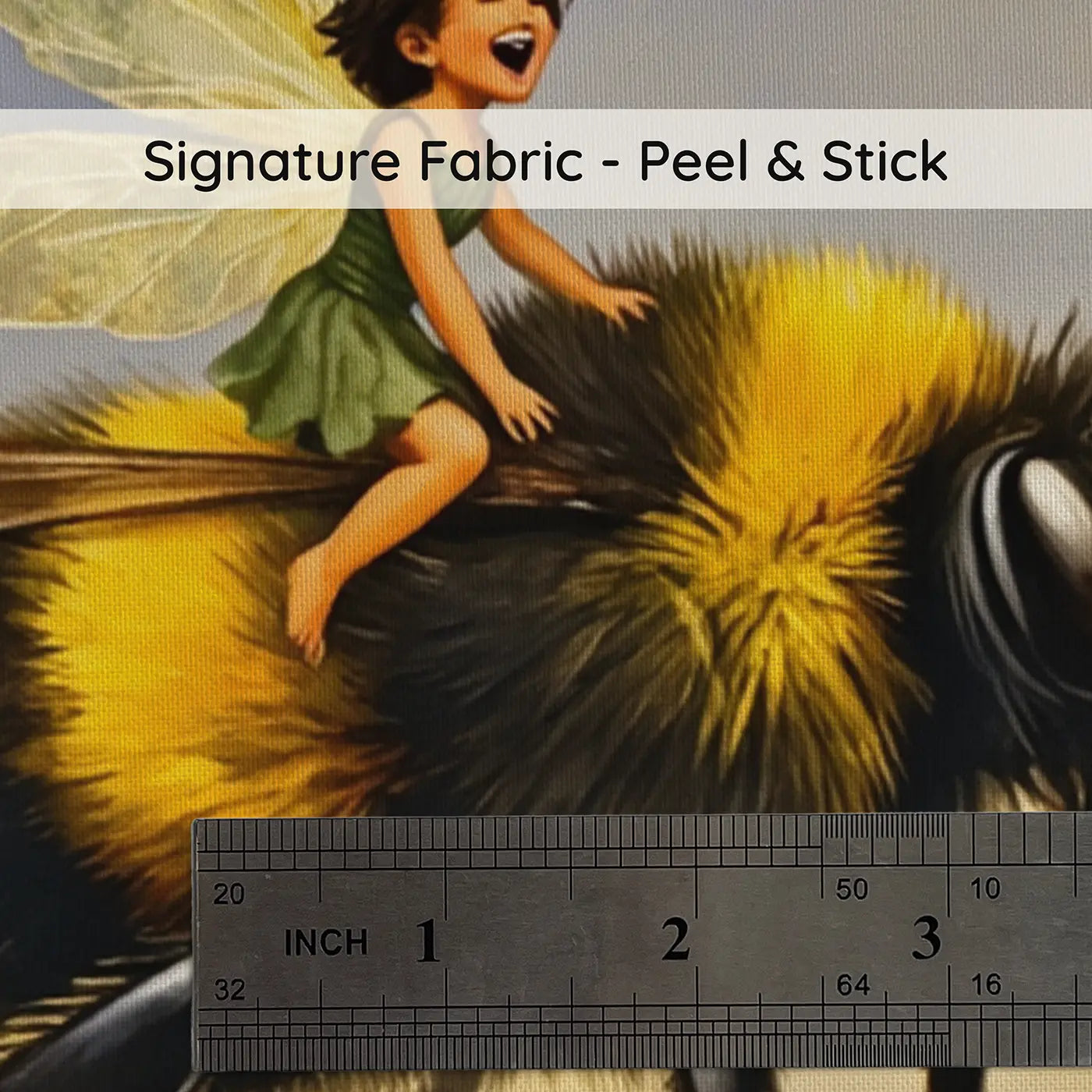 Fabric texture close-up of Bumblebee Rider Fairy Wallpaper Mural by Whimsy Tots