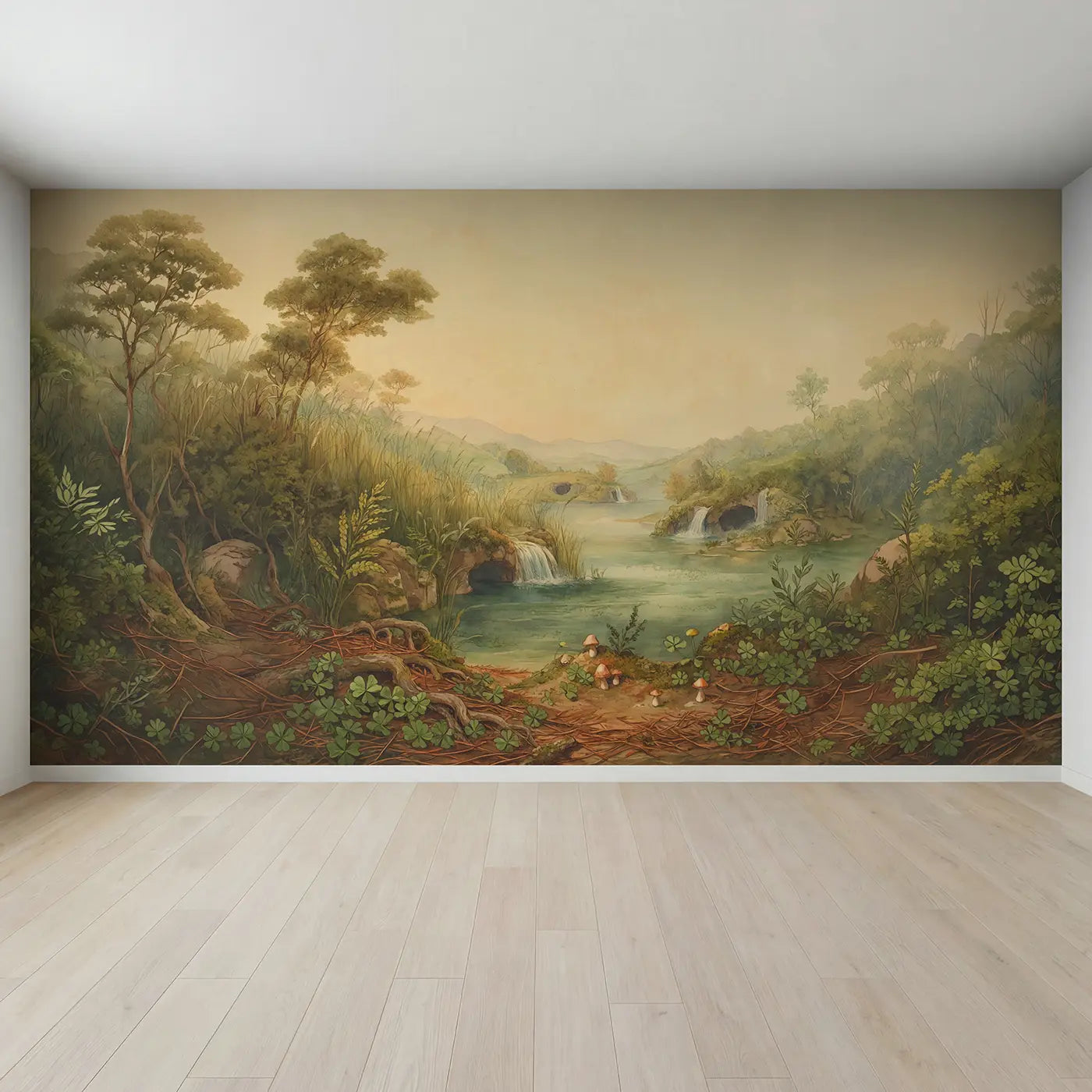 Full view of Mermaid Lagoon Waterfall Caves Wallpaper Mural by Whimsy Tots