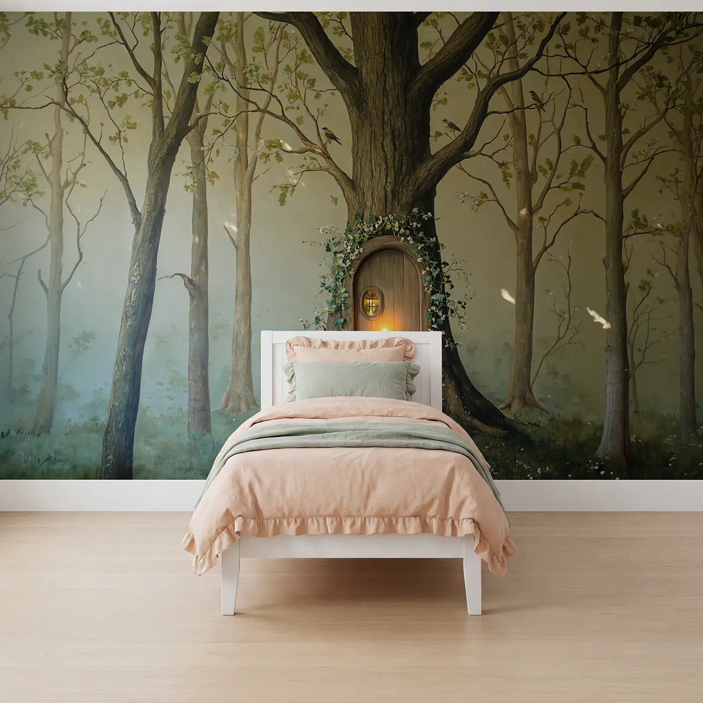 Botanical elegance fairy fantasy wallpaper mural for kids room by Whimsy Tots