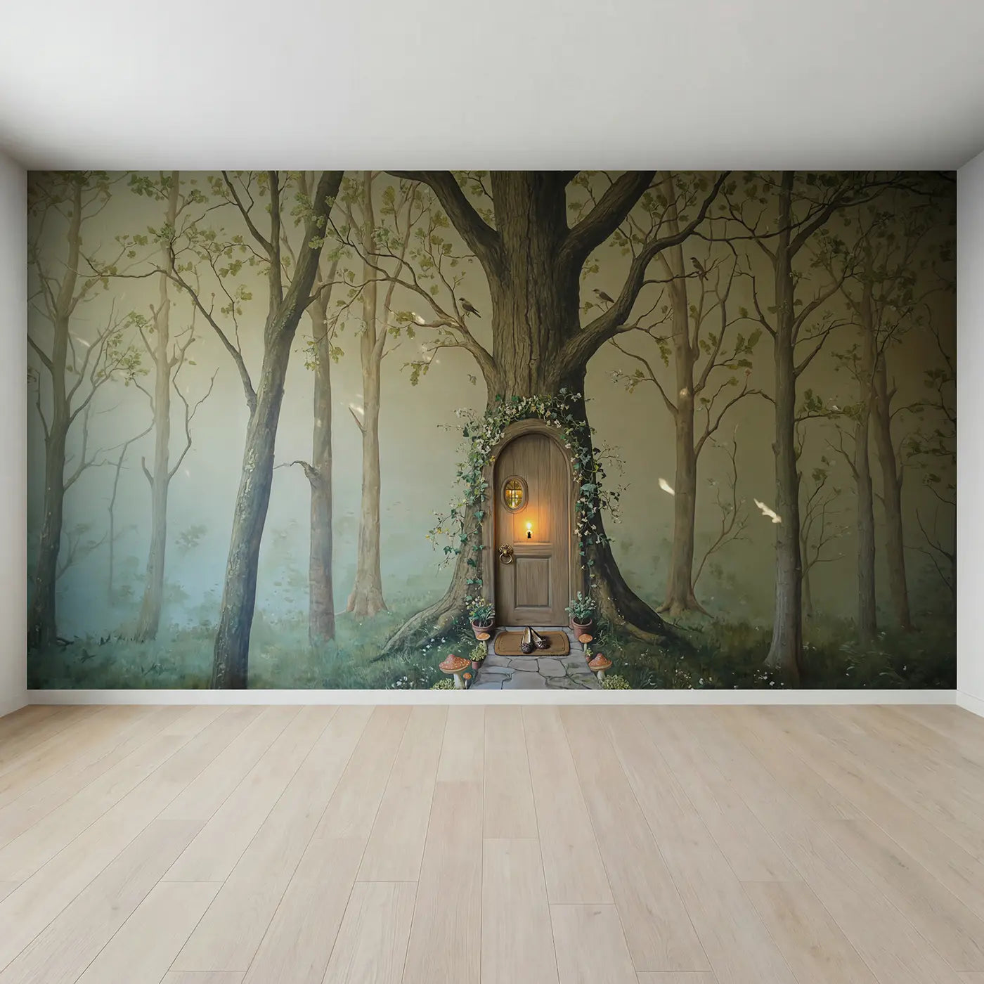 Full view of Fairy Door Oak Tree Wallpaper Mural by Whimsy Tots