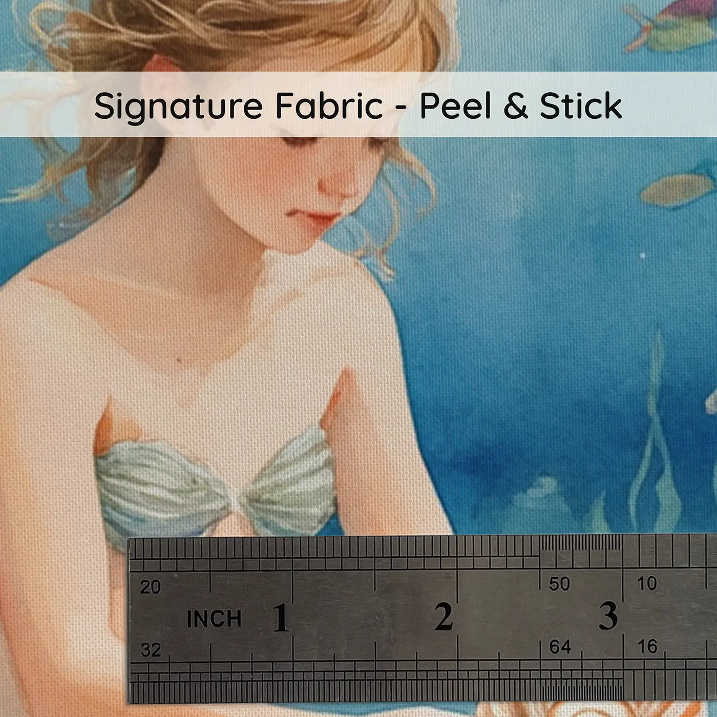 Fabric texture close-up of Shell Collecting Mermaid Wallpaper Mural by Whimsy Tots