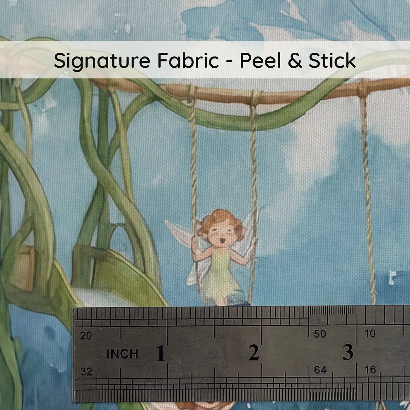 Fabric texture close-up of Fairy Silk Playground Wallpaper Mural by Whimsy Tots