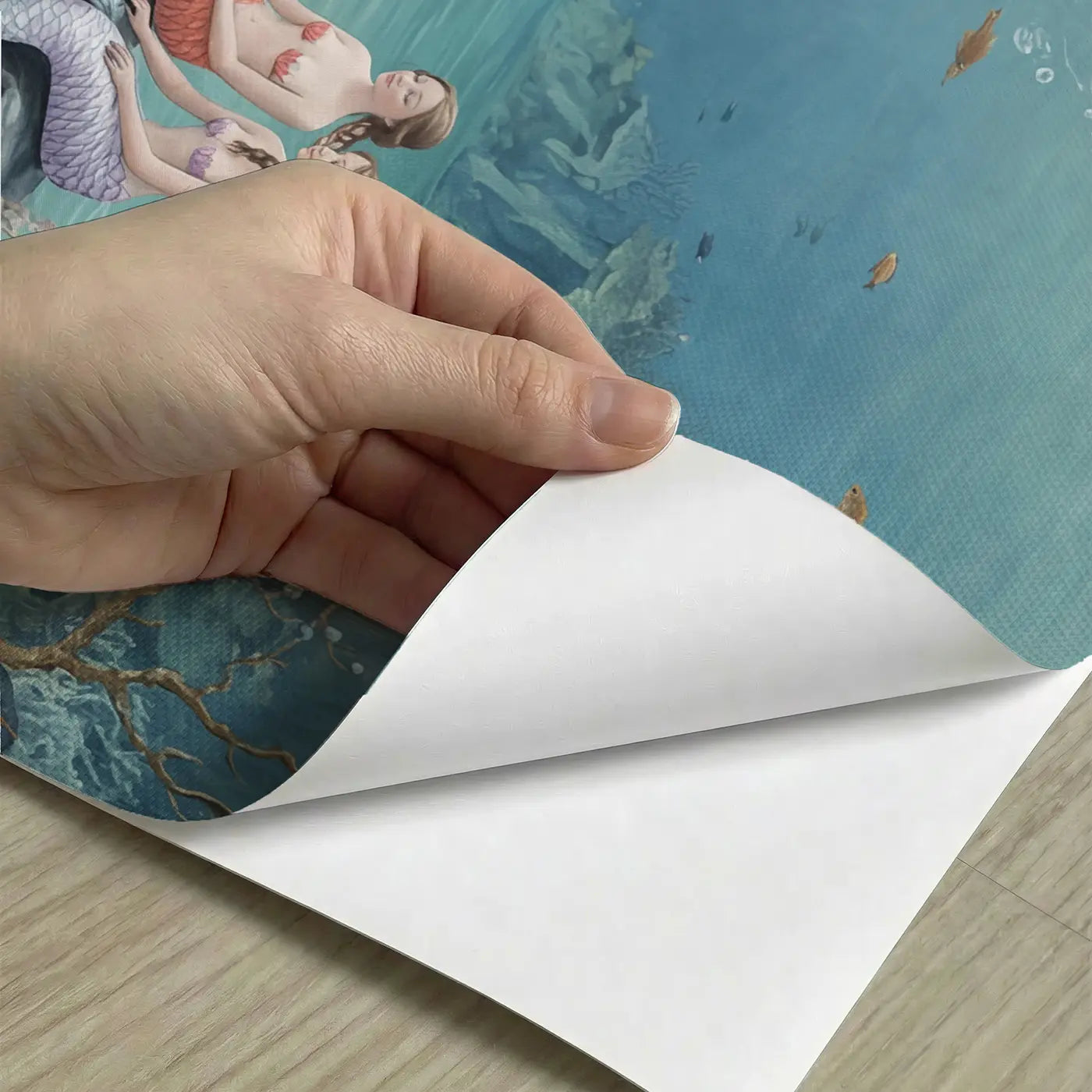 Peel-and-stick detail of Mermaid Hot Spring Spa Wallpaper Mural by Whimsy Tots