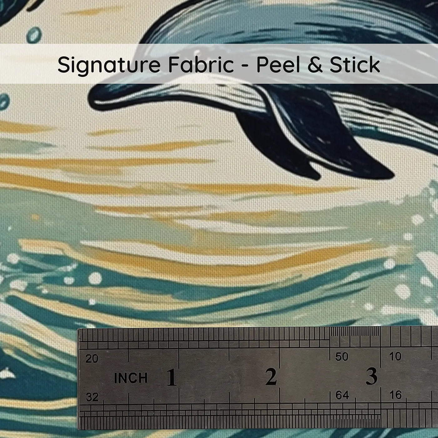 Fabric texture close-up of Mermaid Dolphin Ocean Play Wallpaper Mural by Whimsy Tots