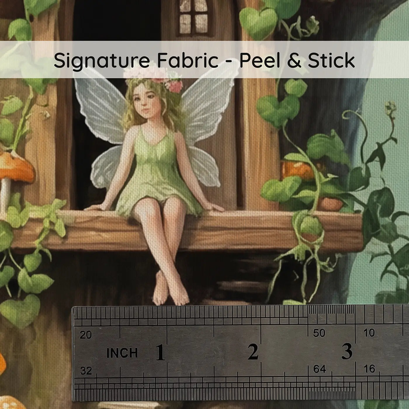 Fabric texture close-up of Flower Fairy Treehouse Wallpaper Mural by Whimsy Tots