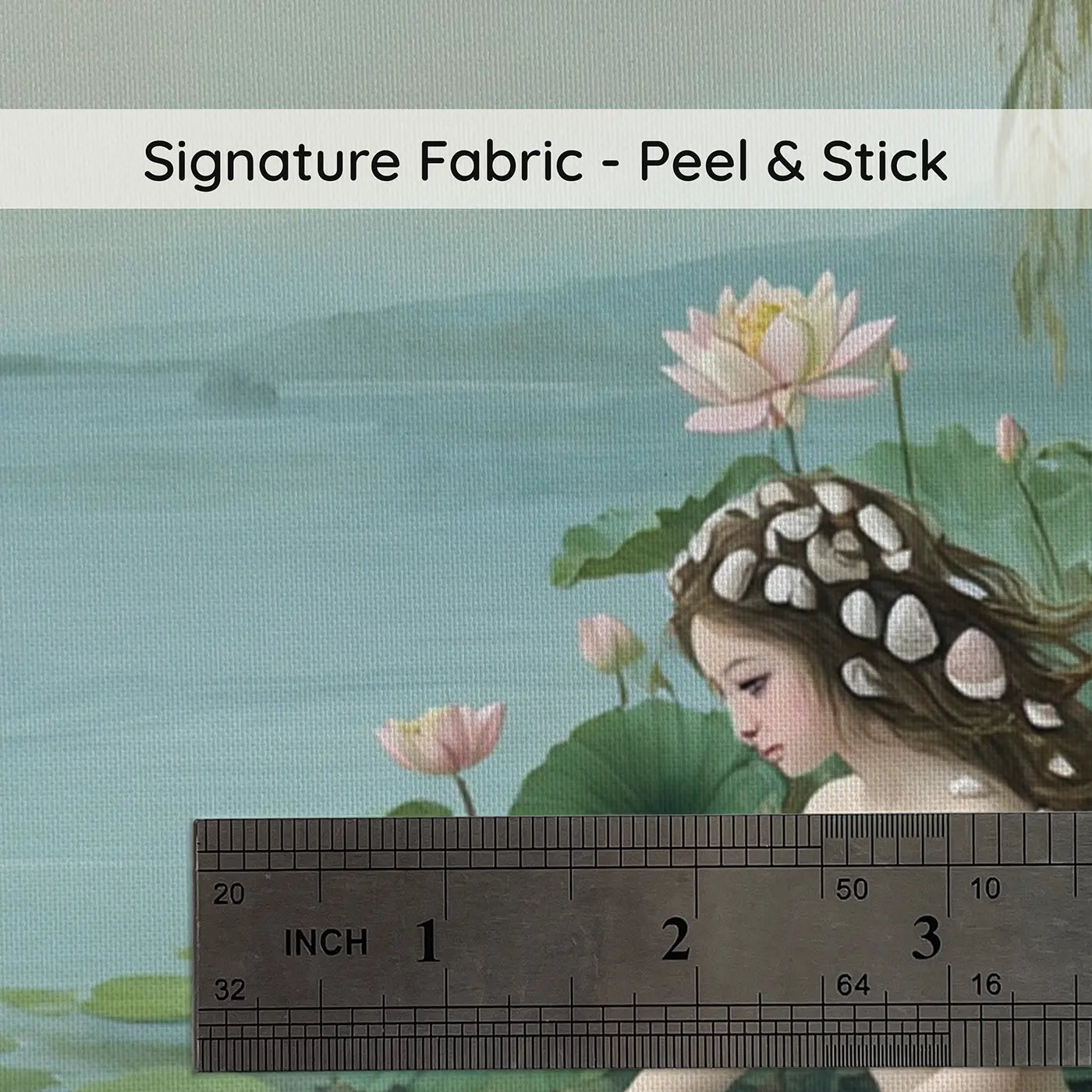 Fabric texture close-up of Chinoiserie Mermaid Lagoon Wallpaper Mural by Whimsy Tots
