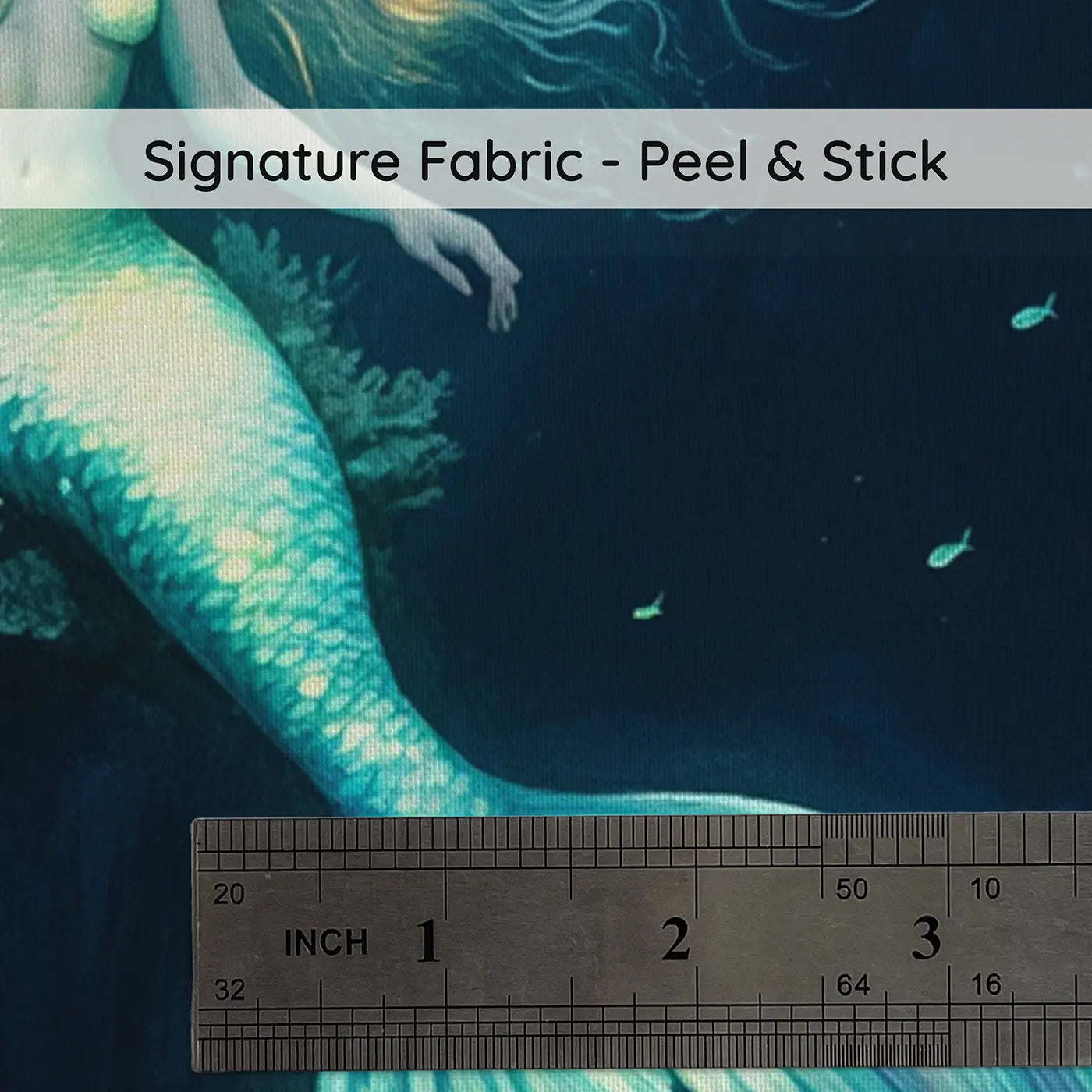 Fabric texture close-up of Glowing Hair Deep Sea Mermaid Wallpaper Mural by Whimsy Tots
