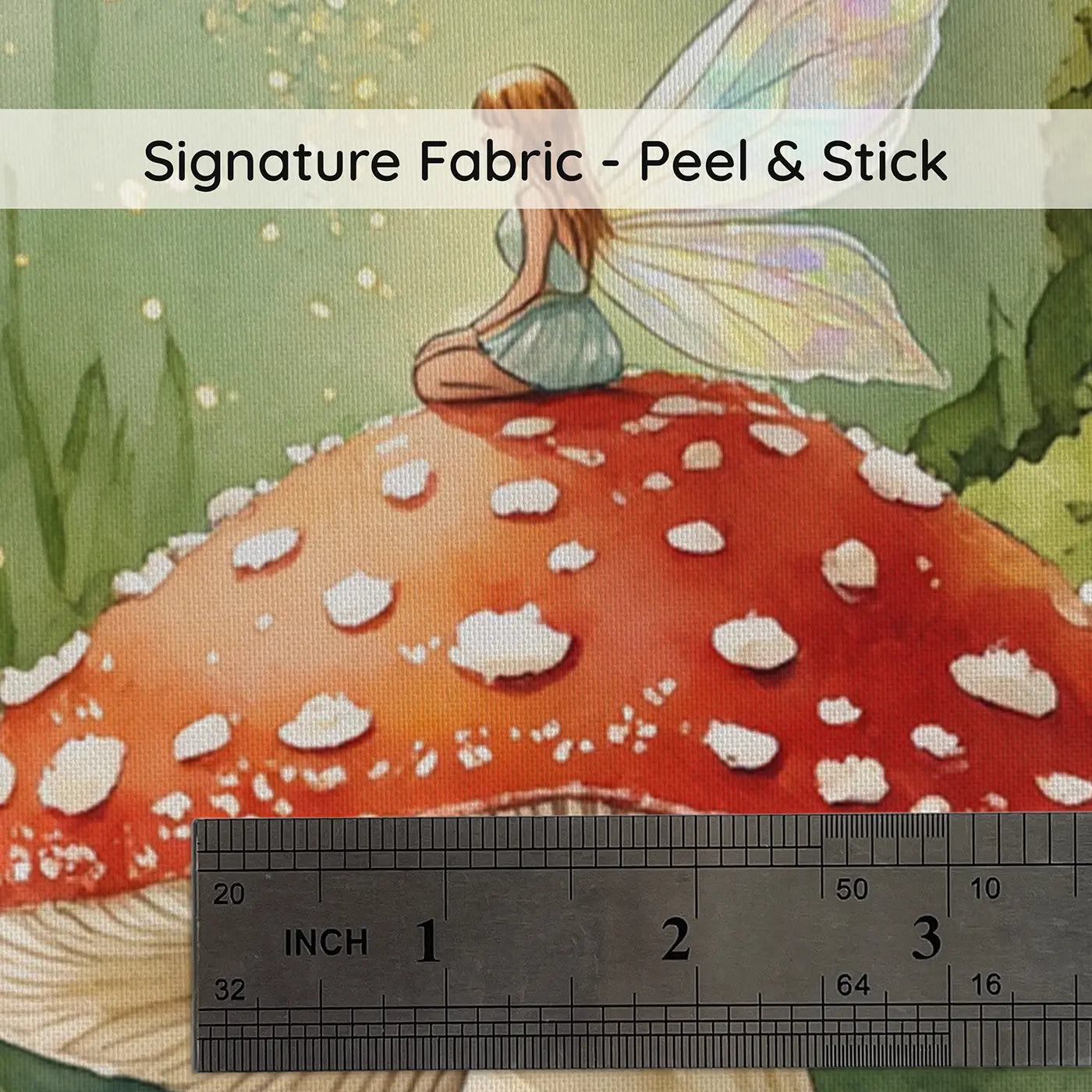 Fabric texture close-up of Fairy on Mushroom Cap Wallpaper Mural by Whimsy Tots