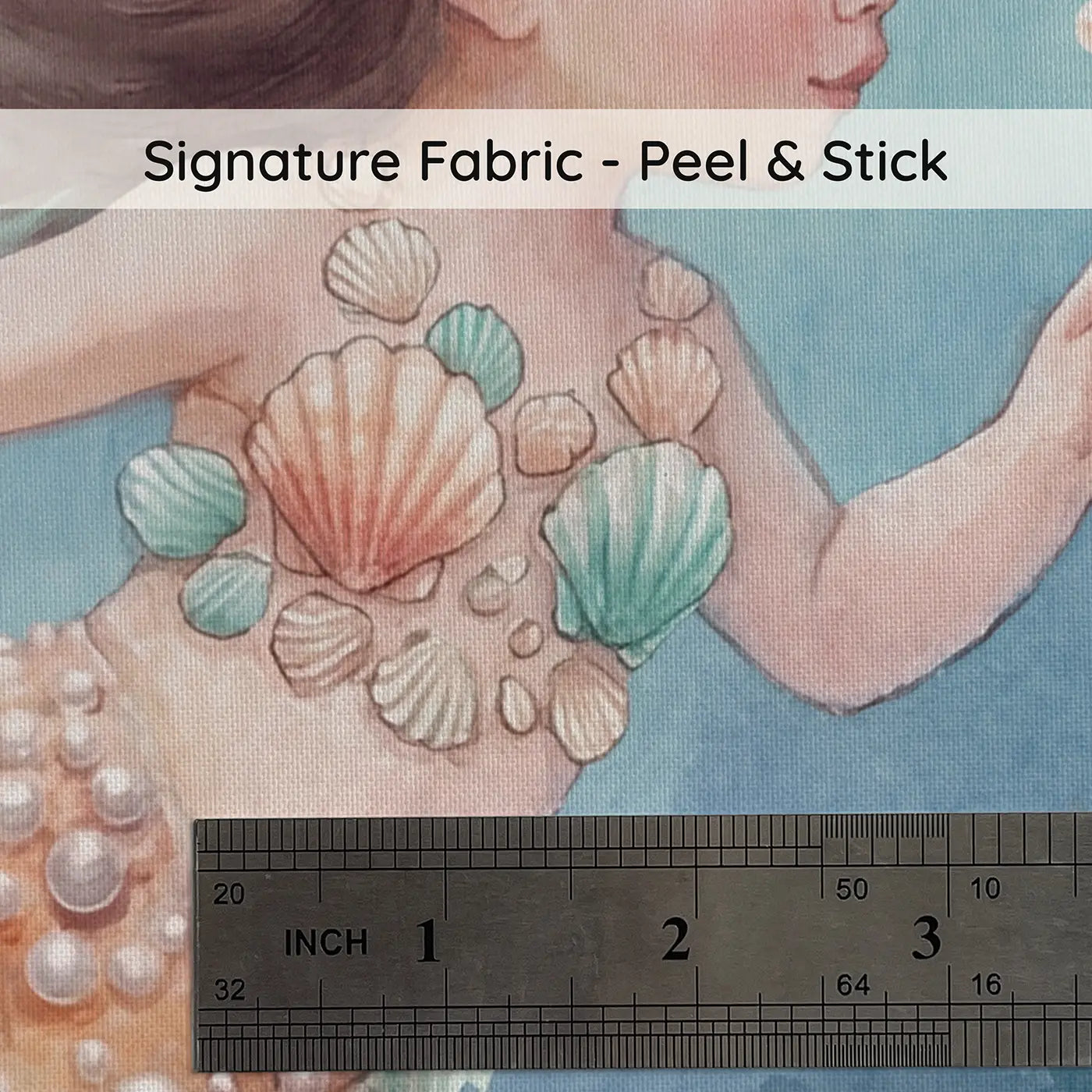 Fabric texture close-up of Mermaid Seahorse Companions Wallpaper Mural by Whimsy Tots