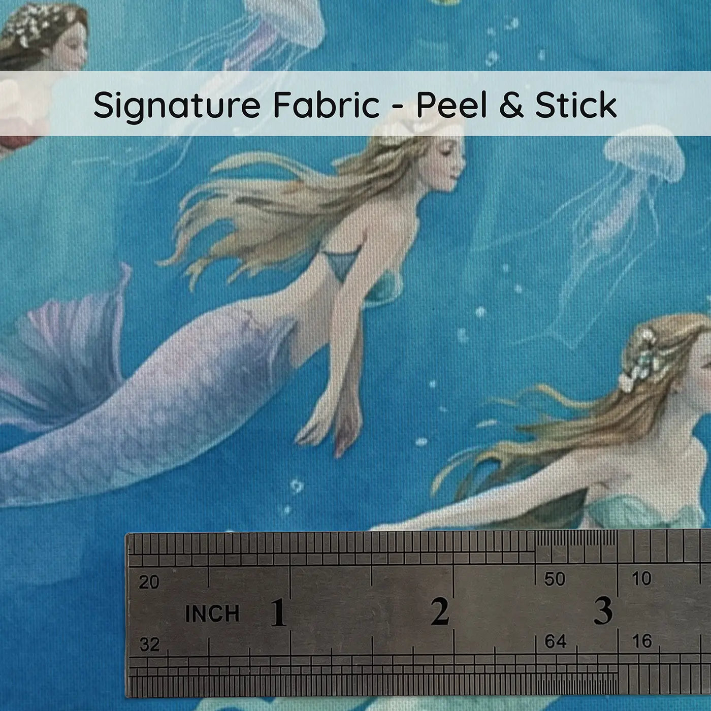 Fabric texture close-up of Mermaid Ocean Migration Wallpaper Mural by Whimsy Tots
