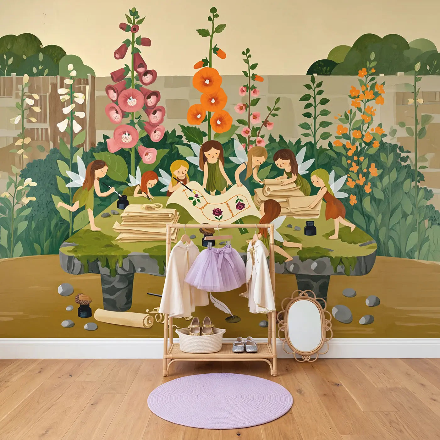 Fairy Garden Mapmakers Wallpaper Mural in playroom setting by Whimsy Tots