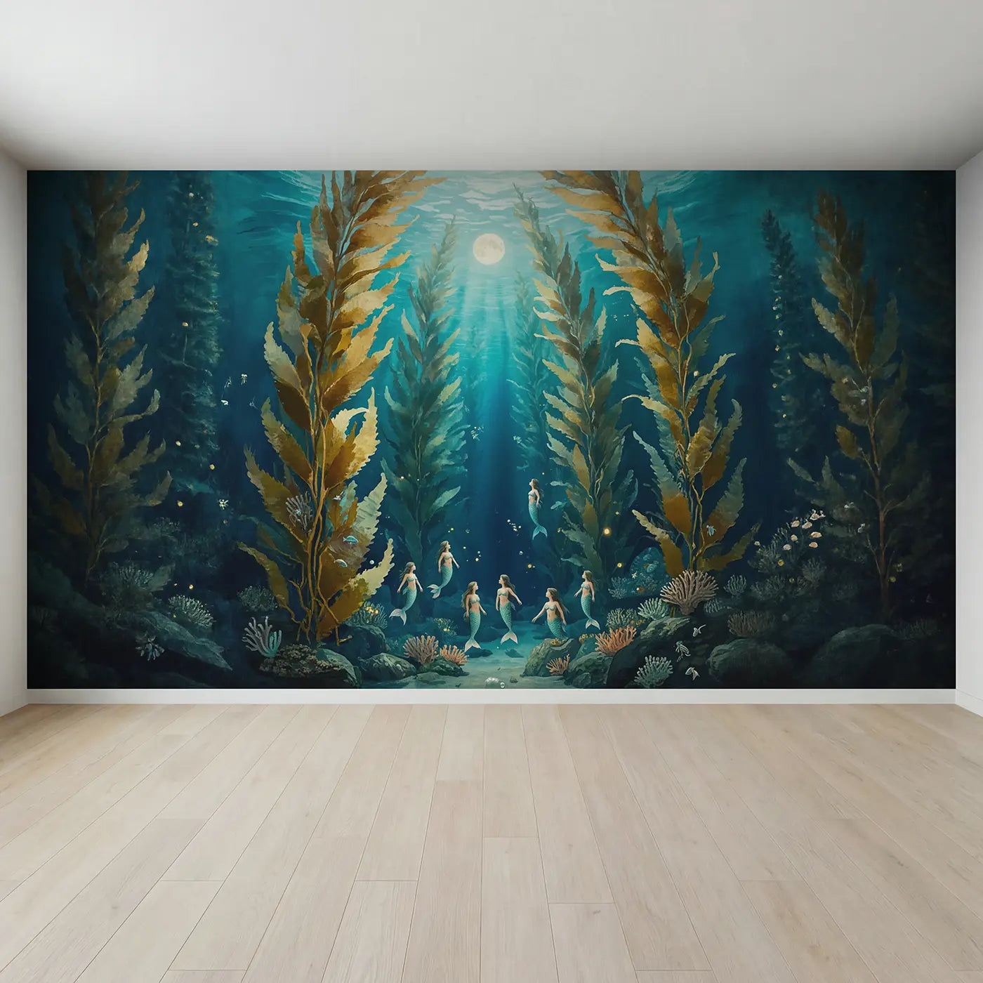 Full view of Kelp Cathedral Moonlight Wallpaper Mural by Whimsy Tots