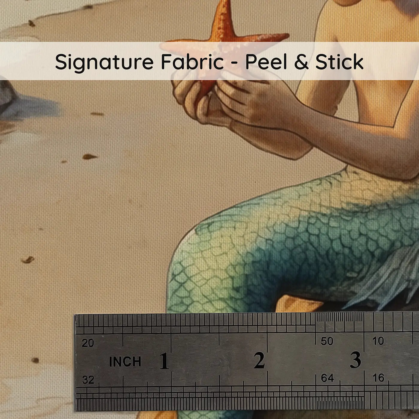 Fabric texture close-up of Mermaid on Shore Wallpaper Mural by Whimsy Tots