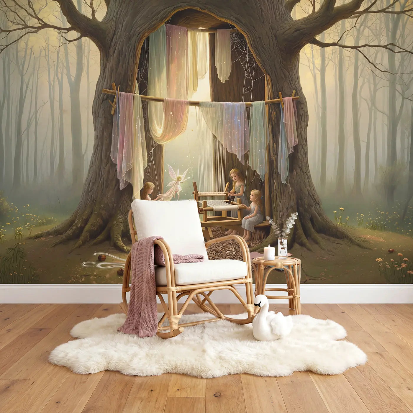 Fairy Weavers Gossamer Workshop Wallpaper Mural in playroom setting by Whimsy Tots