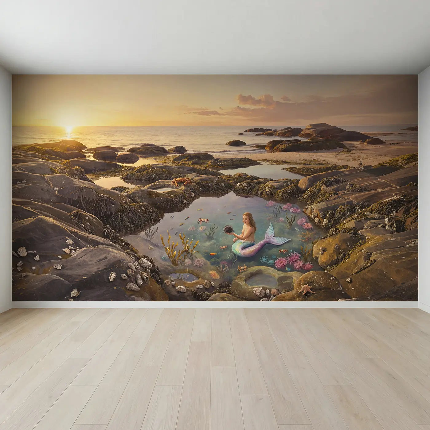 Full view of Tide Pool Mermaid Cove Wallpaper Mural by Whimsy Tots