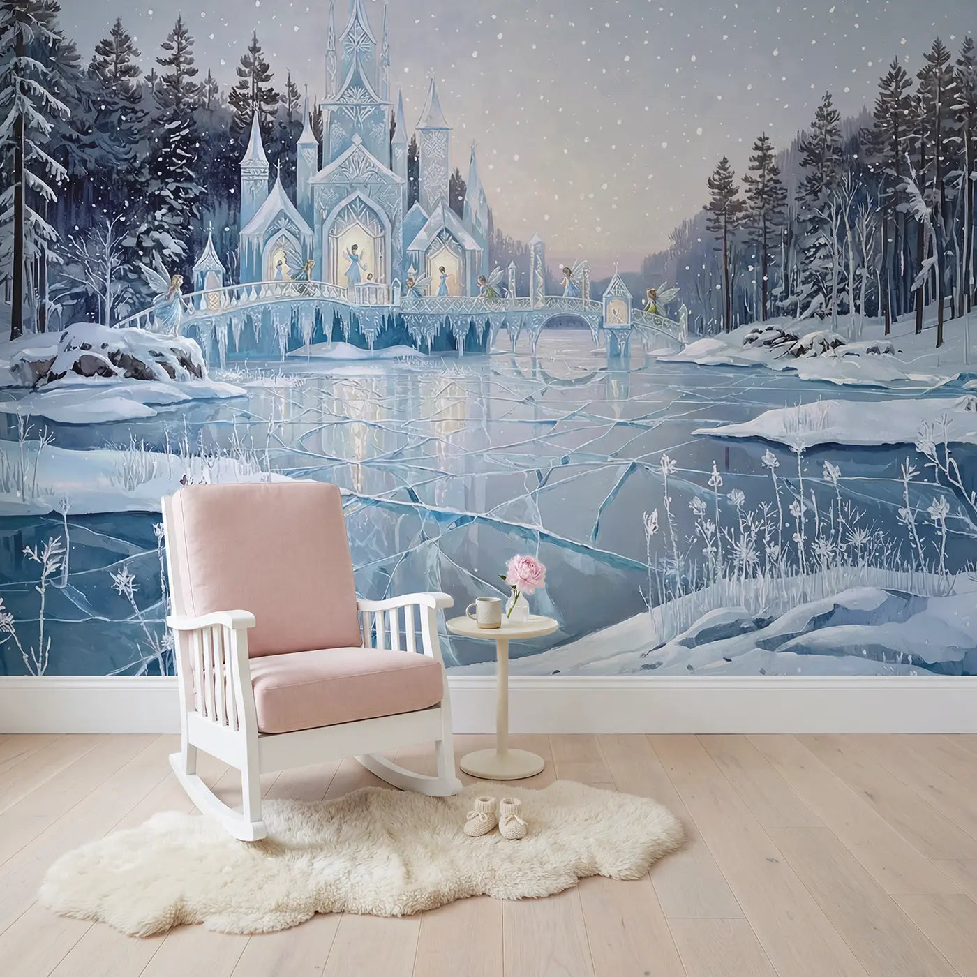 Fairy Ice Palace Winter Wallpaper Mural in playroom setting by Whimsy Tots