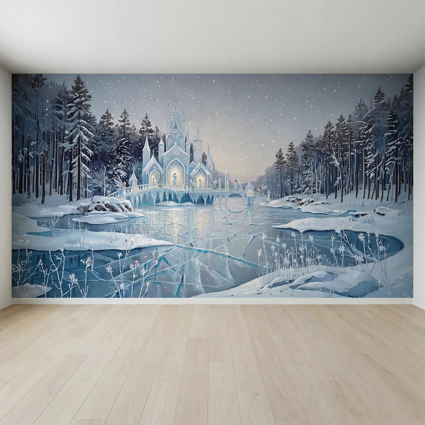 Full view of Fairy Ice Palace Winter Wallpaper Mural by Whimsy Tots