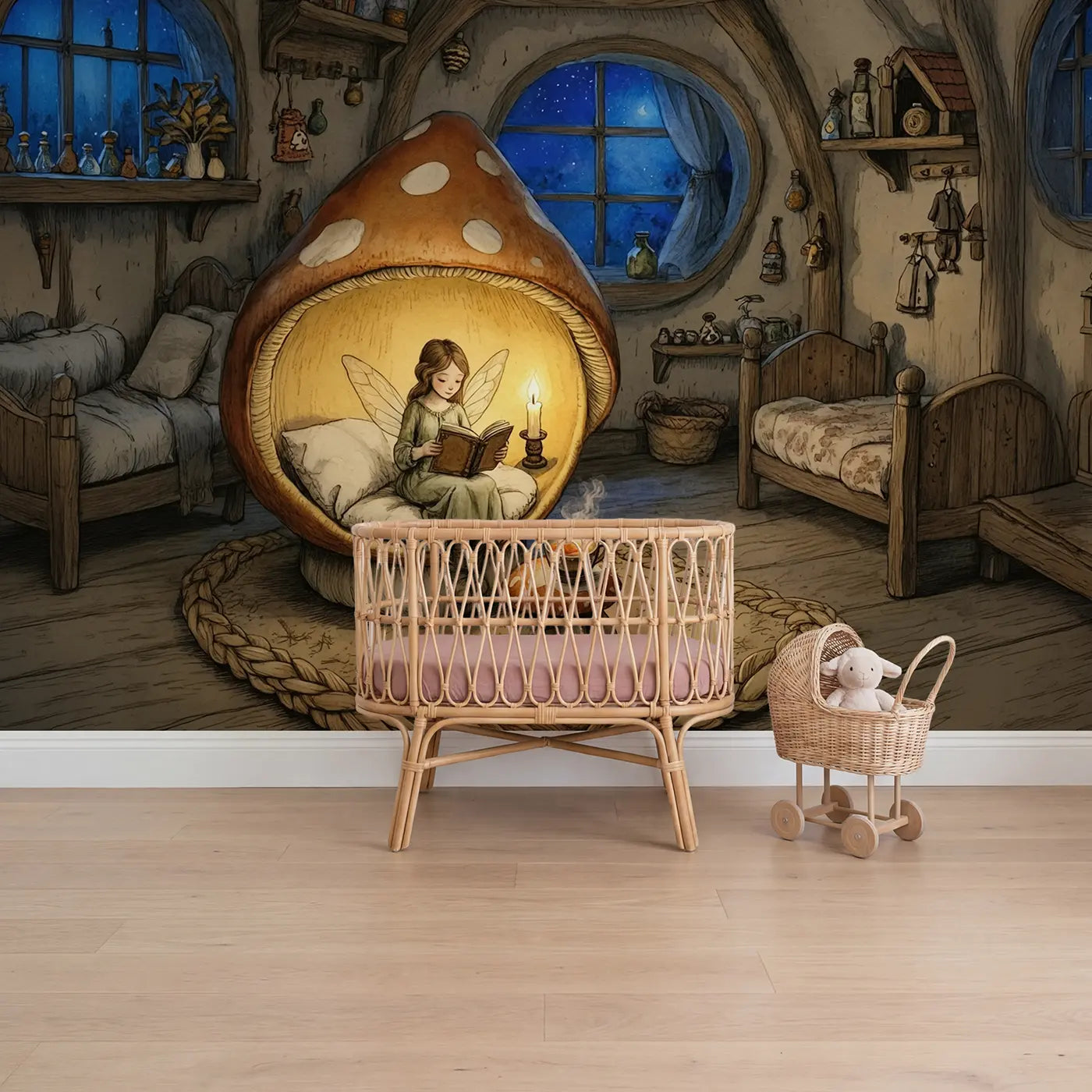 Storybook fairy fantasy wallpaper mural for kids room by Whimsy Tots