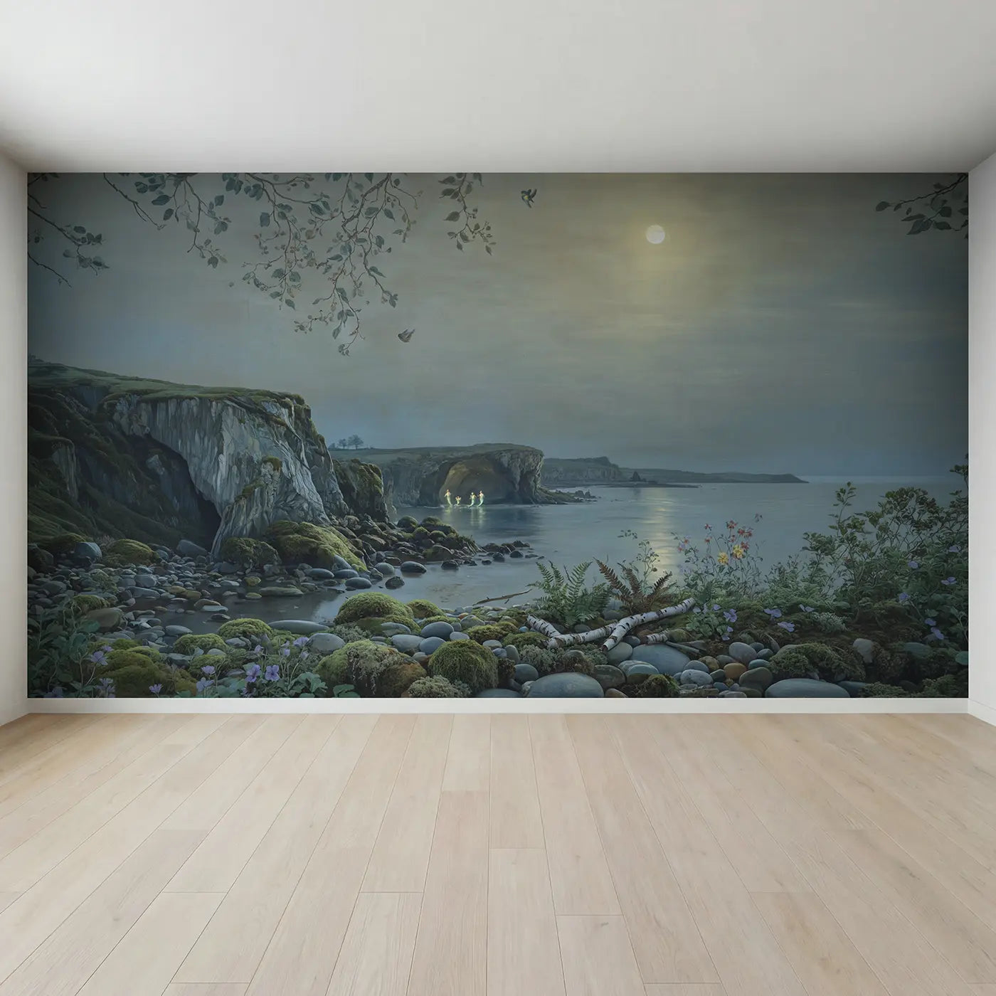 Full view of Tidal Cave Bioluminescent Mermaid Wallpaper Mural by Whimsy Tots