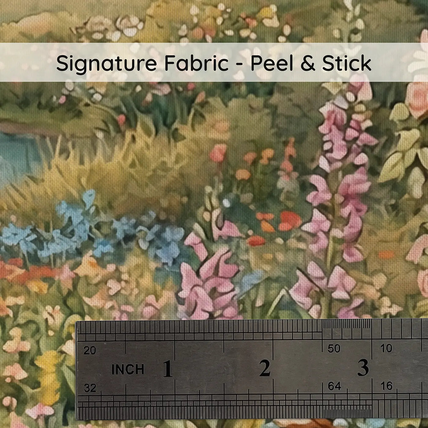 Fabric texture close-up of Fairy Spring Garden Bloom Wallpaper Mural by Whimsy Tots