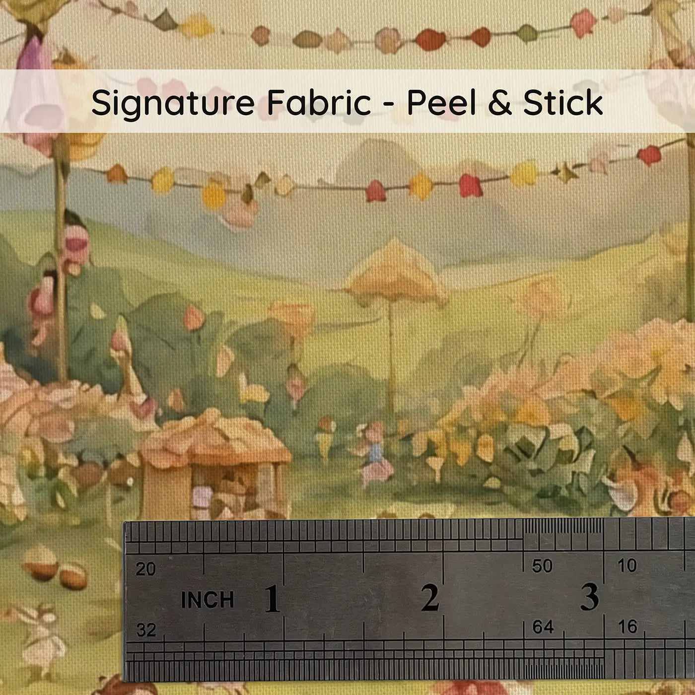 Fabric texture close-up of Fairy Flower Festival Panorama Wallpaper Mural by Whimsy Tots