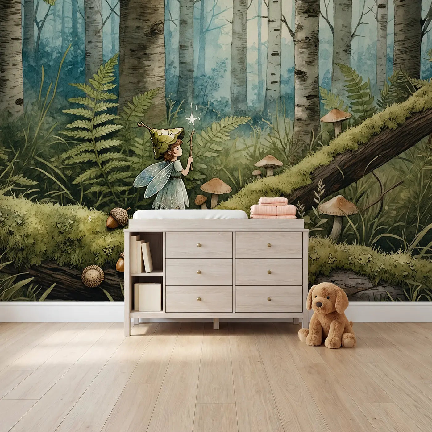 Storybook fairy toadstool woodland wallpaper mural for girls room by Whimsy Tots