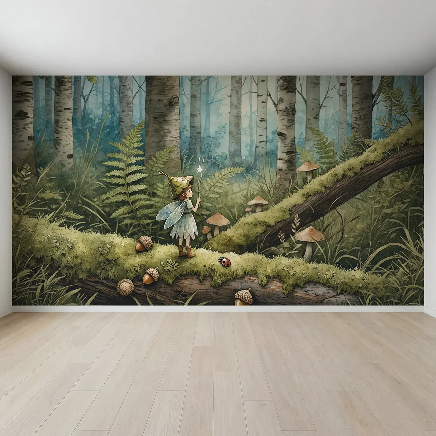 Full view of Acorn Cap Fairy Portrait Wallpaper Mural by Whimsy Tots