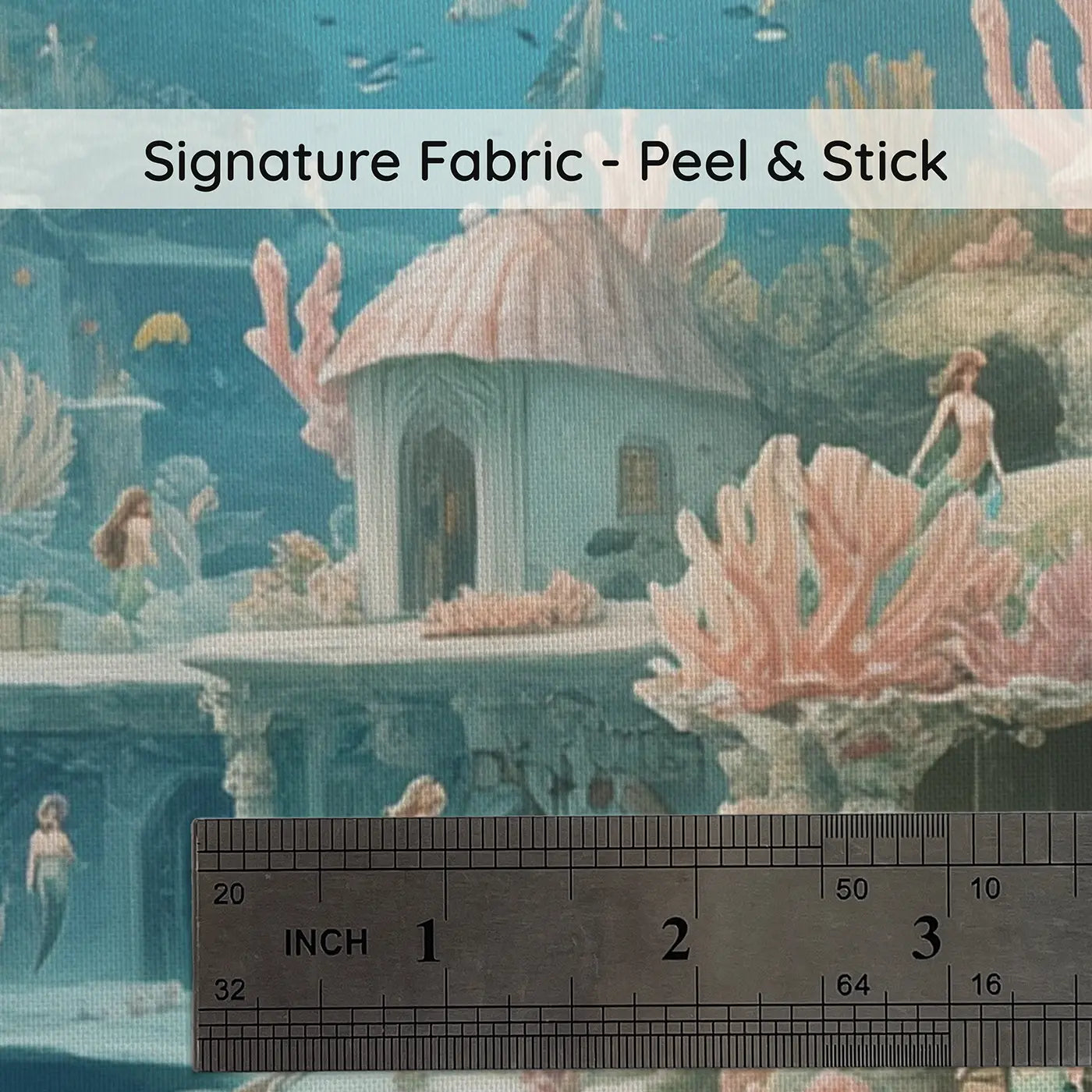 Fabric texture close-up of Mermaid Reef Kingdom Wallpaper Mural by Whimsy Tots