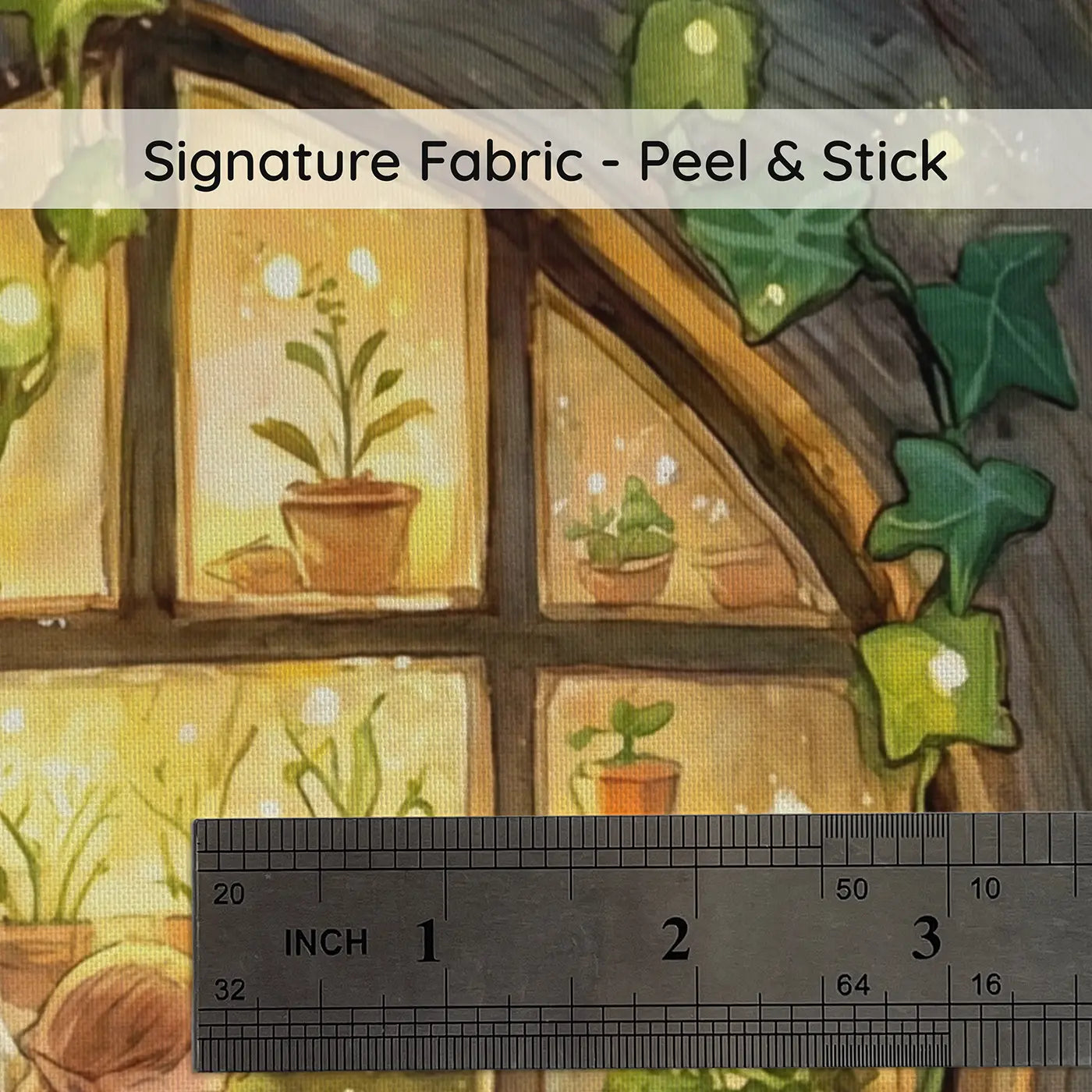 Fabric texture close-up of Fairy Log Greenhouse Wallpaper Mural by Whimsy Tots