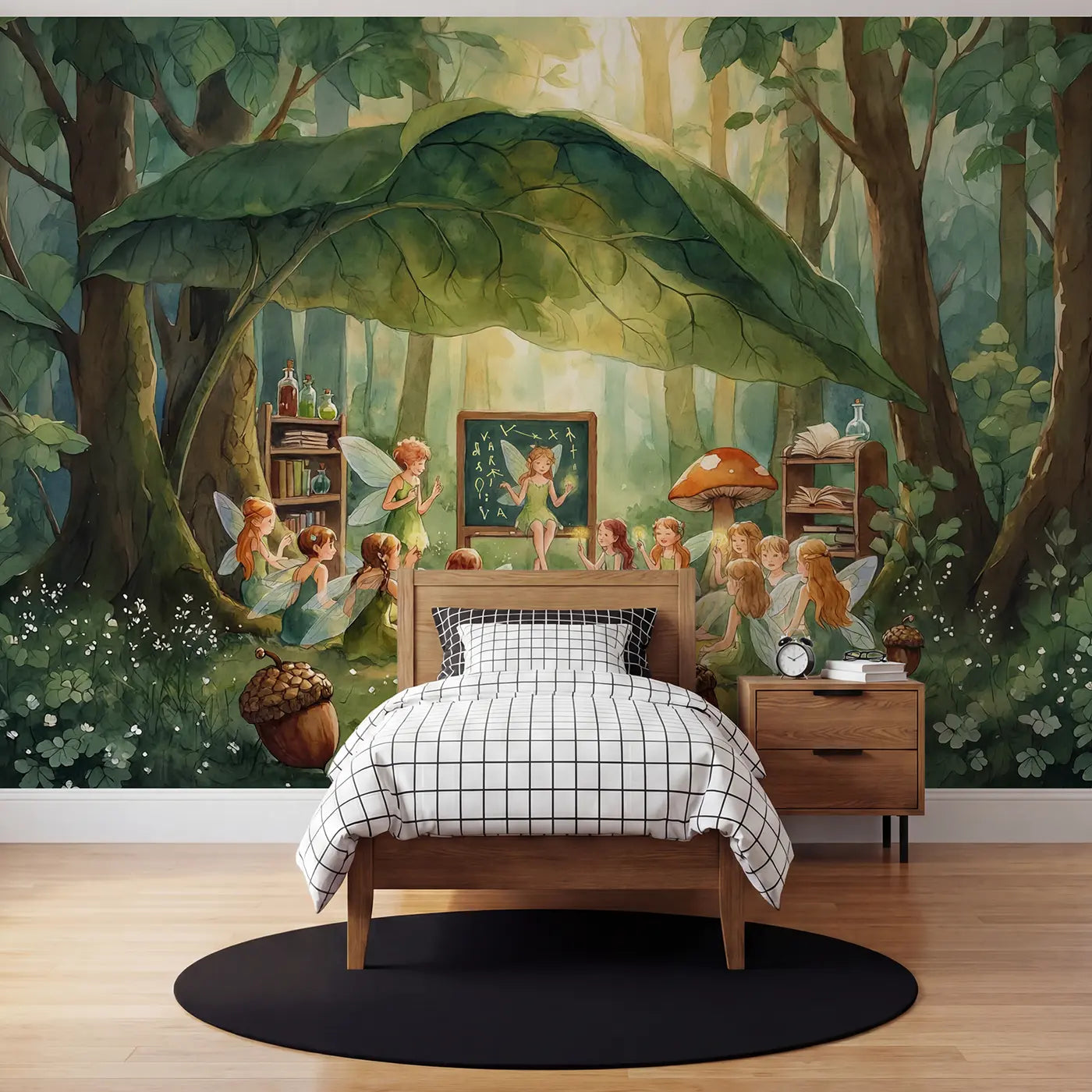 watercolor fairy forest school clearing wallpaper mural for kids room by Whimsy Tots