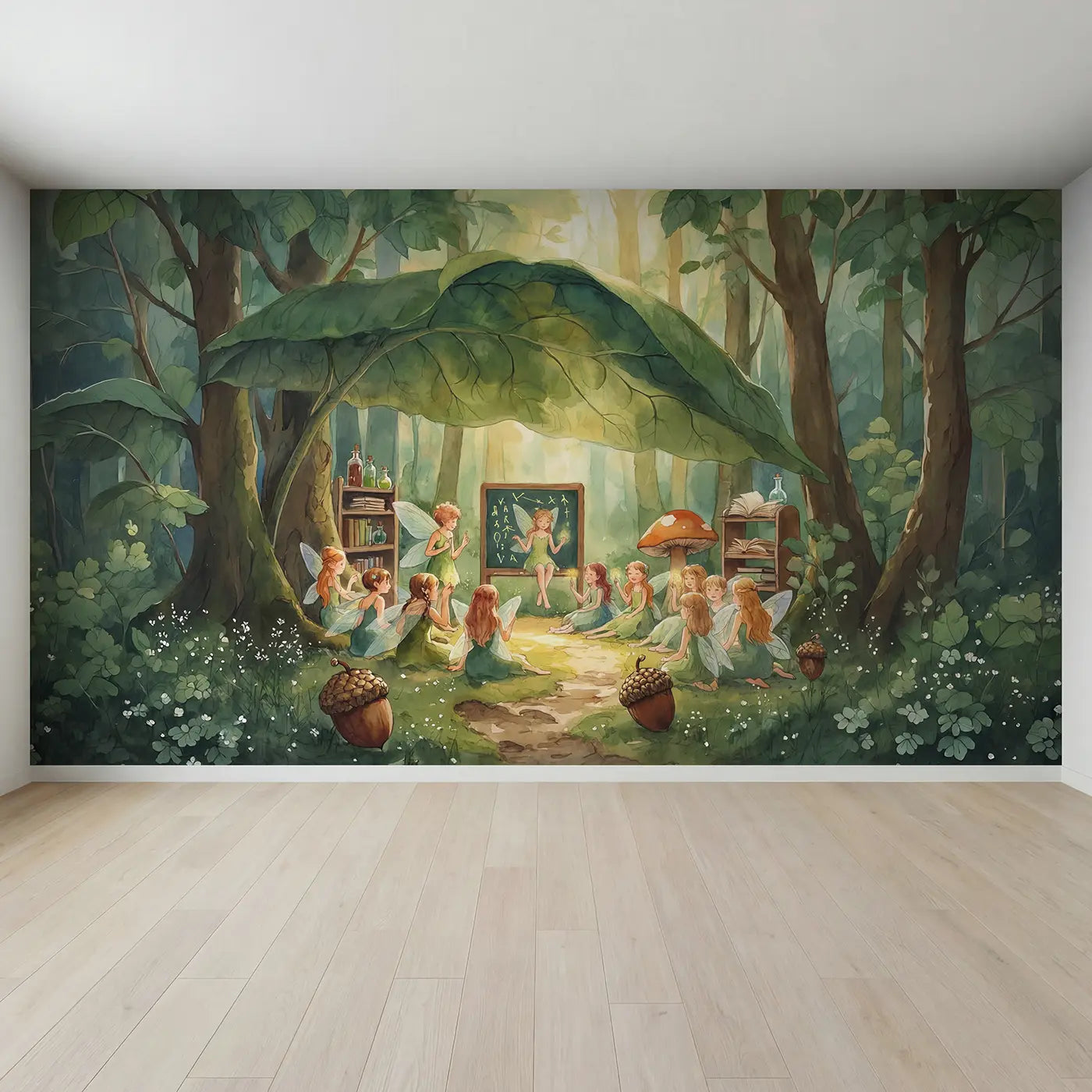 Full view of Fairy Forest School Wallpaper Mural by Whimsy Tots