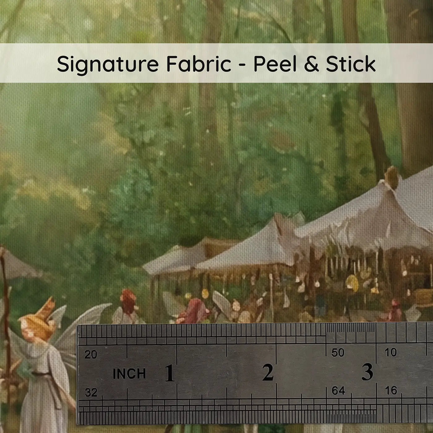 Fabric texture close-up of Fairy Market Forest Clearing Wallpaper Mural by Whimsy Tots