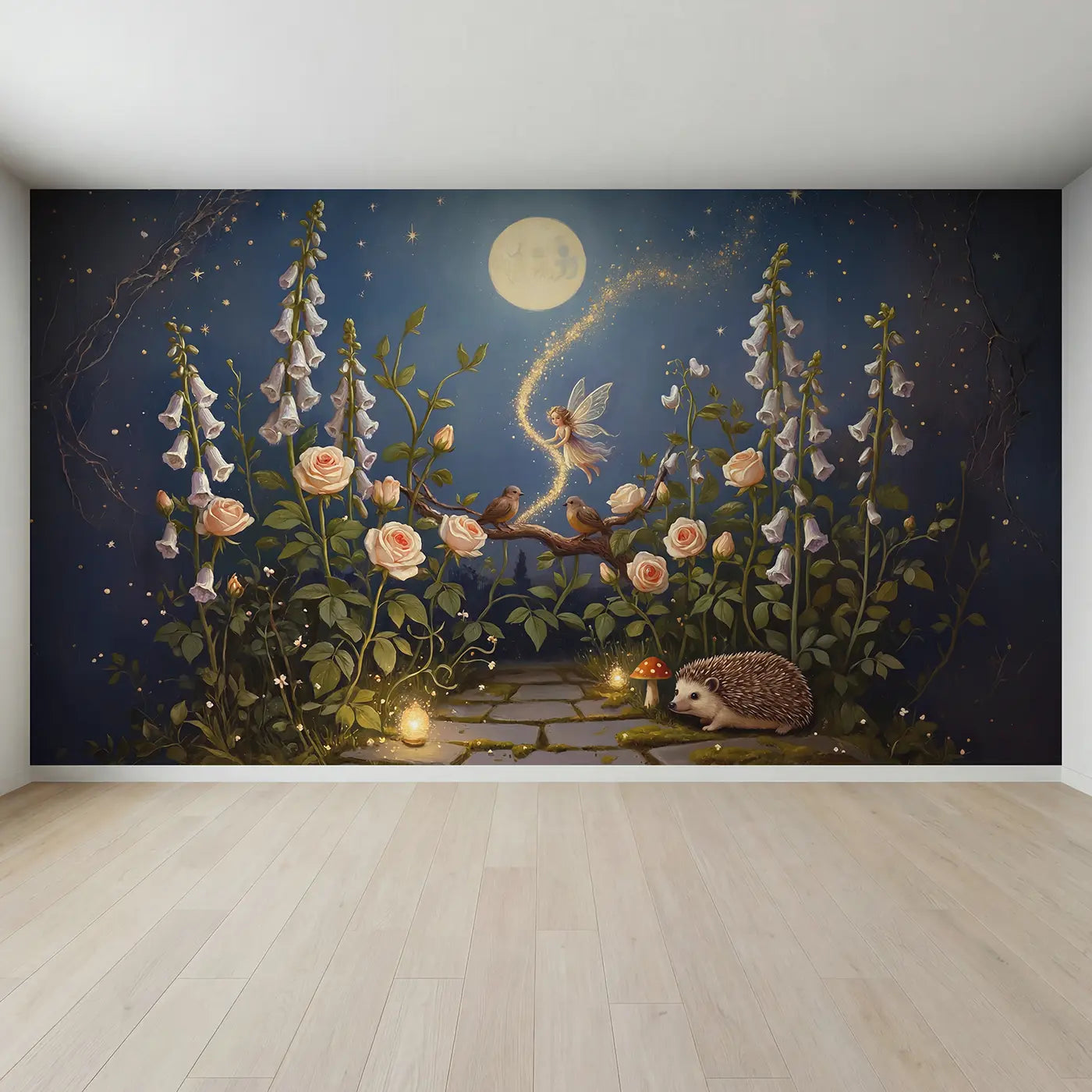 Full view of Moonlit Fairy Sparkle Trail Wallpaper Mural by Whimsy Tots