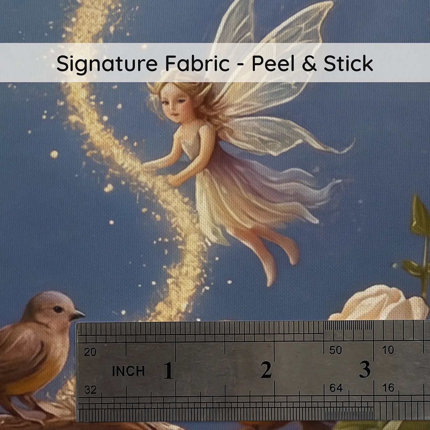 Fabric texture close-up of Moonlit Fairy Sparkle Trail Wallpaper Mural by Whimsy Tots