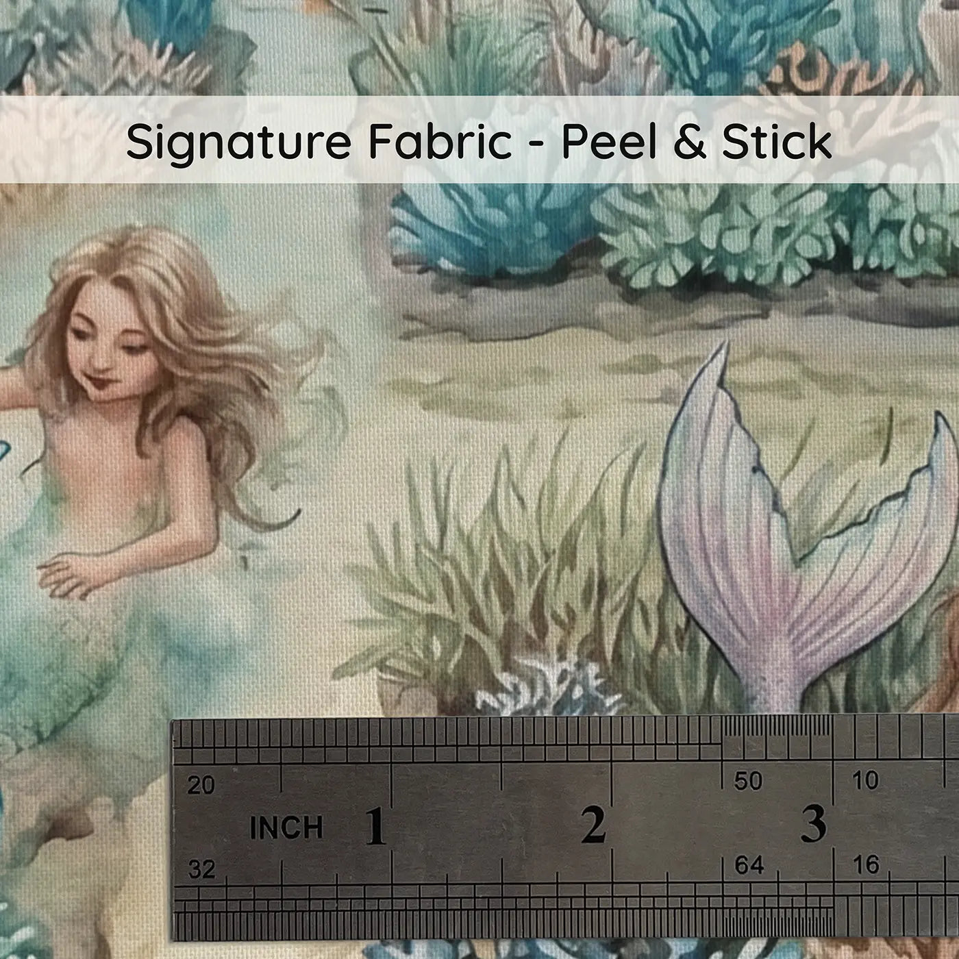 Fabric texture close-up of Mermaid Reef Garden Wallpaper Mural by Whimsy Tots