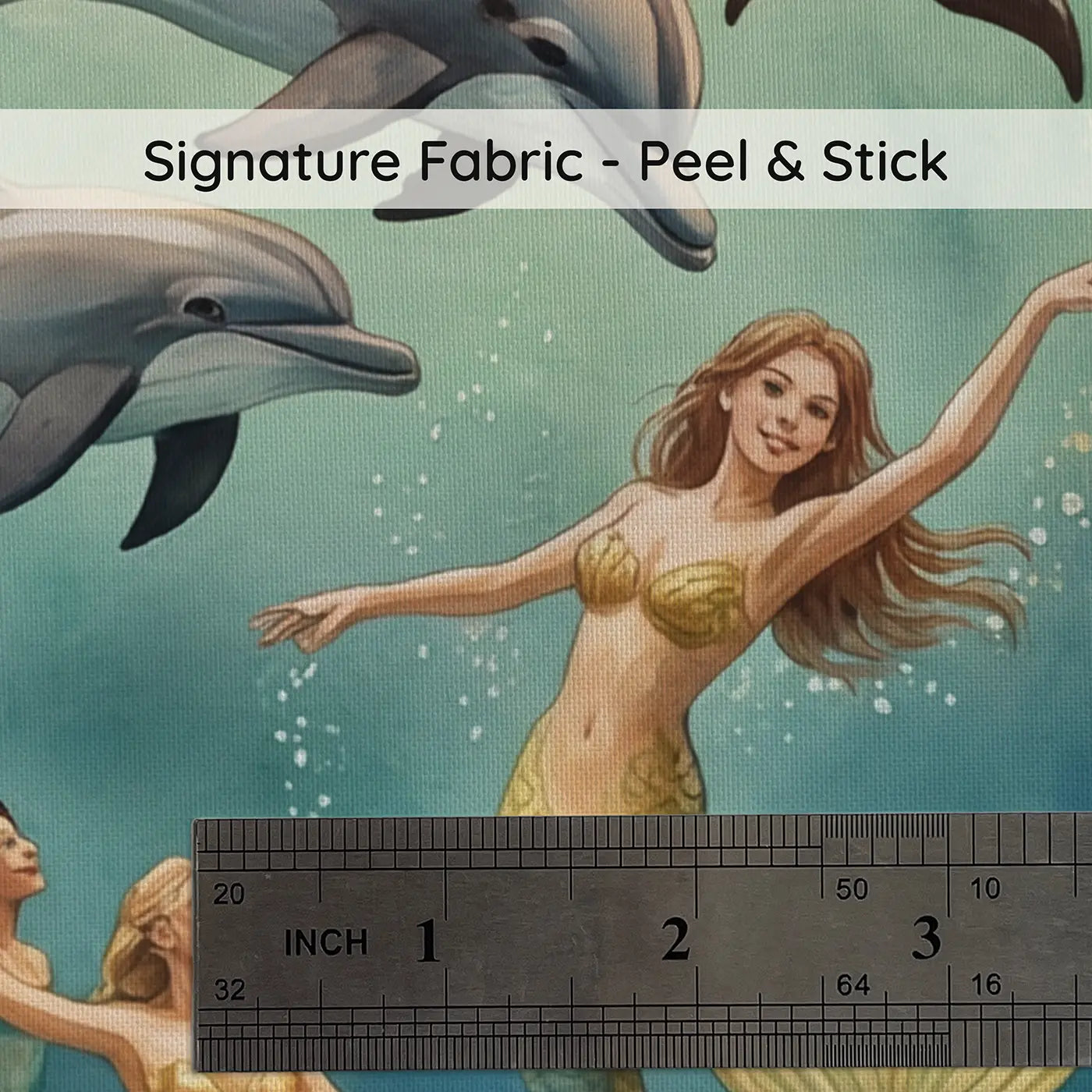 Fabric texture close-up of Mermaid Dolphin Ballet Wallpaper Mural by Whimsy Tots