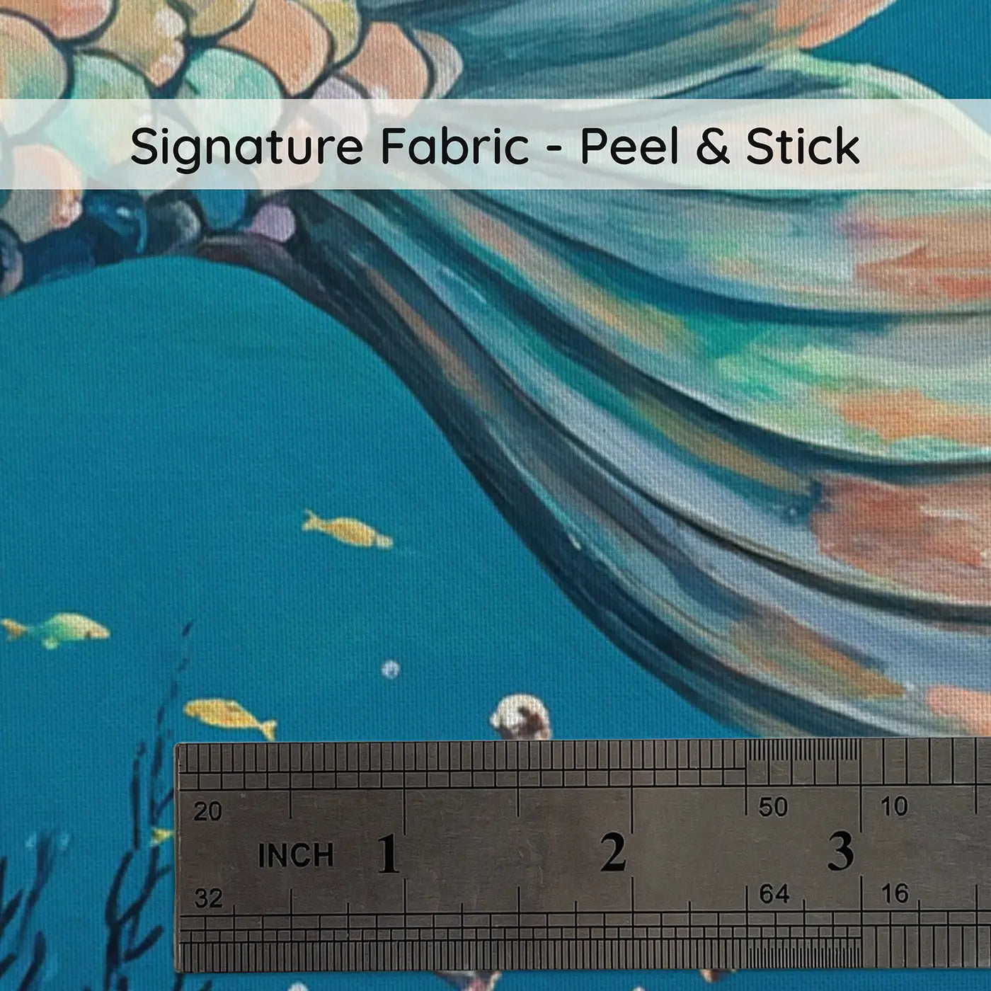 Fabric texture close-up of Mermaid Tail Iridescent Scale Wallpaper Mural by Whimsy Tots