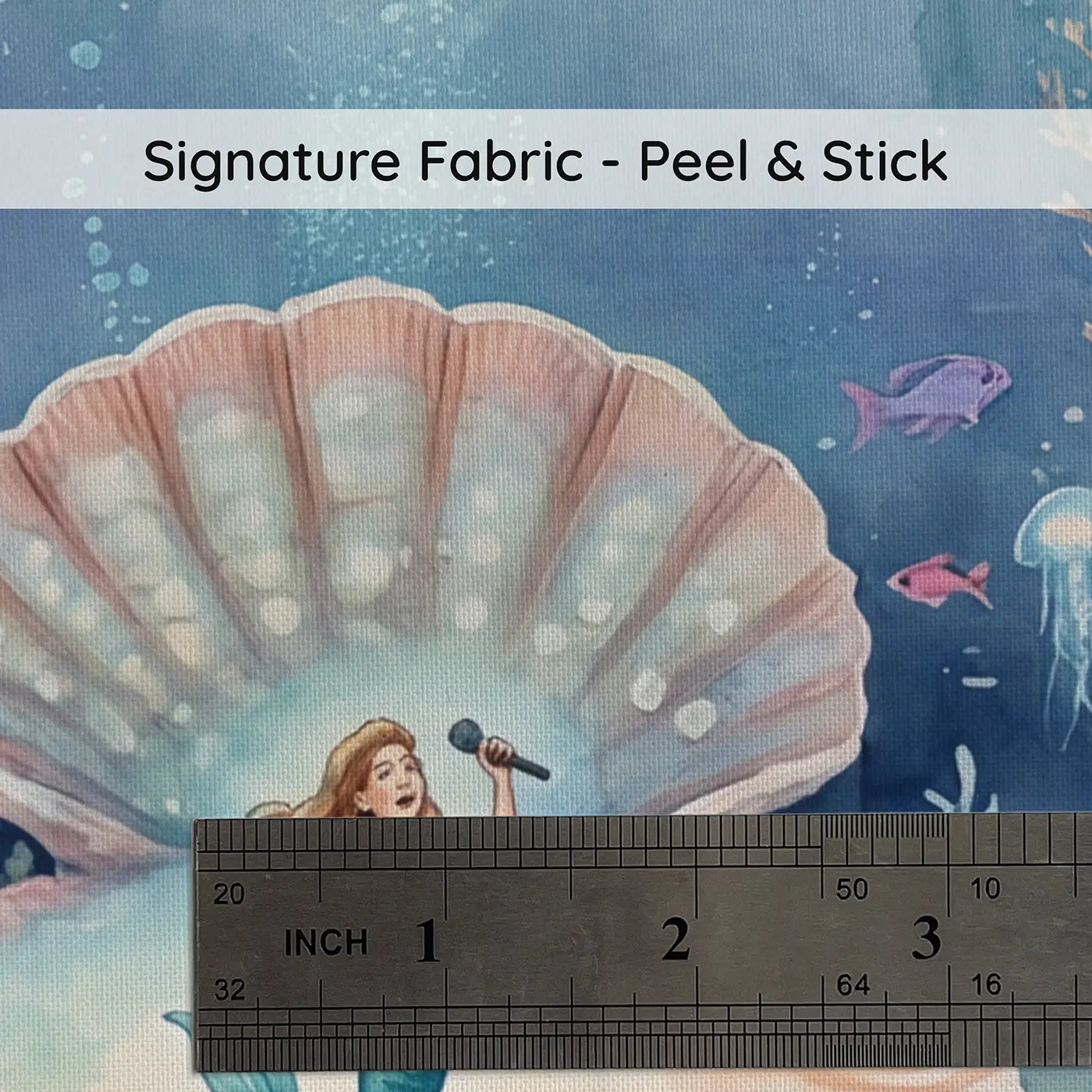 Fabric texture close-up of Mermaid Coral Amphitheater Wallpaper Mural by Whimsy Tots
