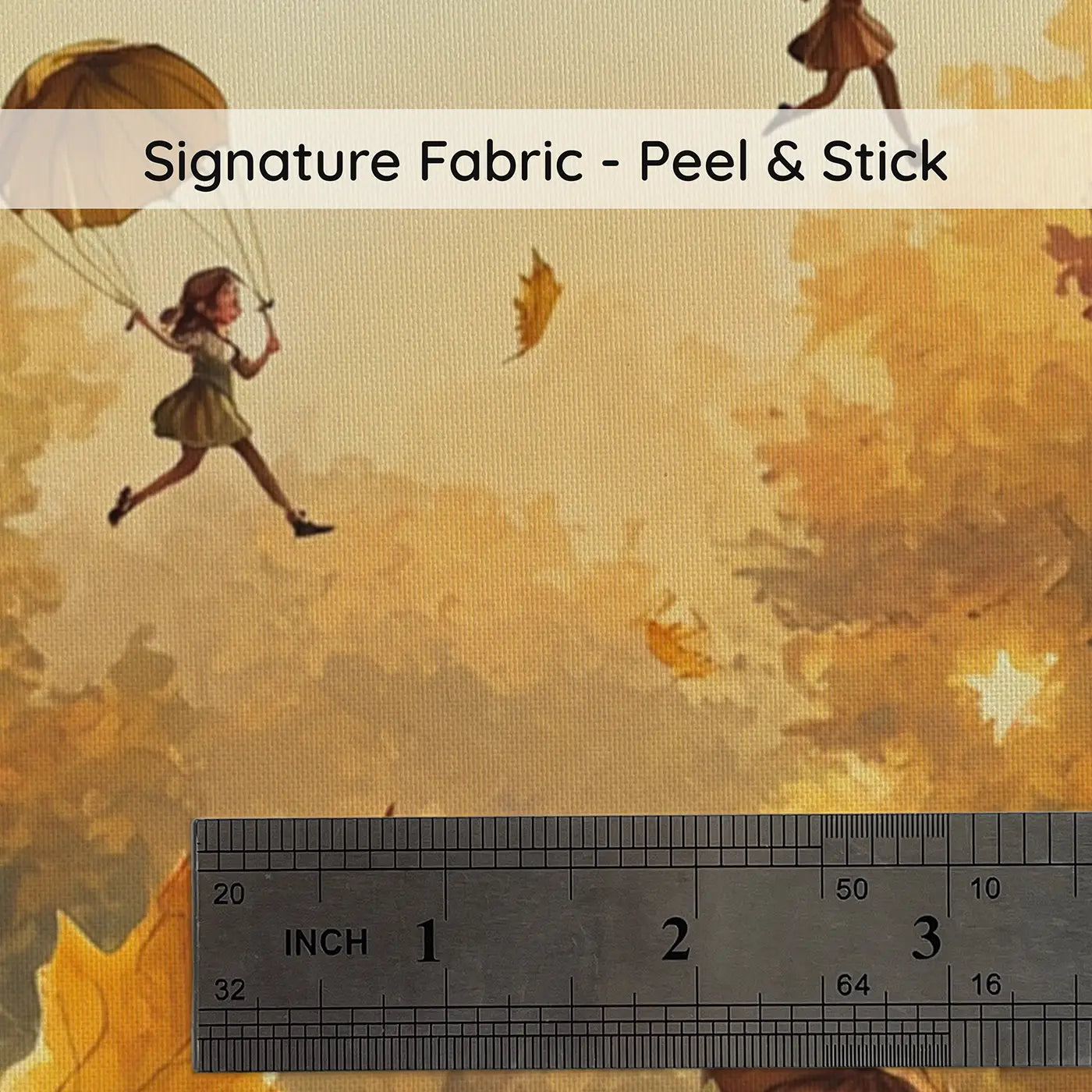 Fabric texture close-up of Autumn Fairy Village Wallpaper Mural by Whimsy Tots