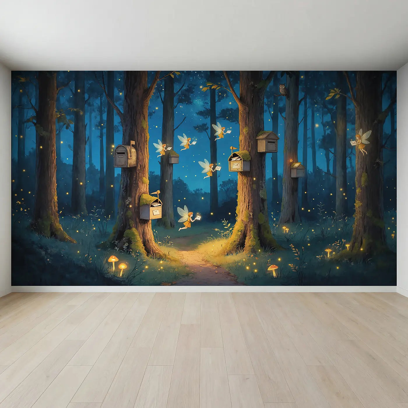 Full view of Fairy Firefly Postal Service Wallpaper Mural by Whimsy Tots