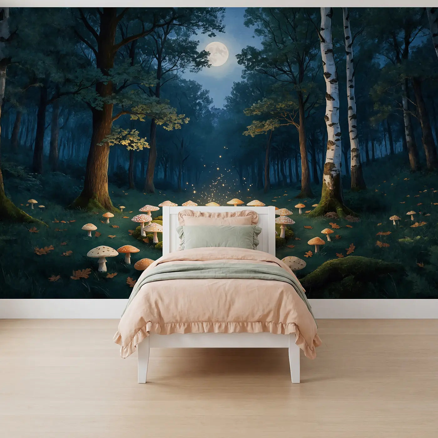 soft pastel fairy ring moonlit clearing wallpaper mural for girls room by Whimsy Tots