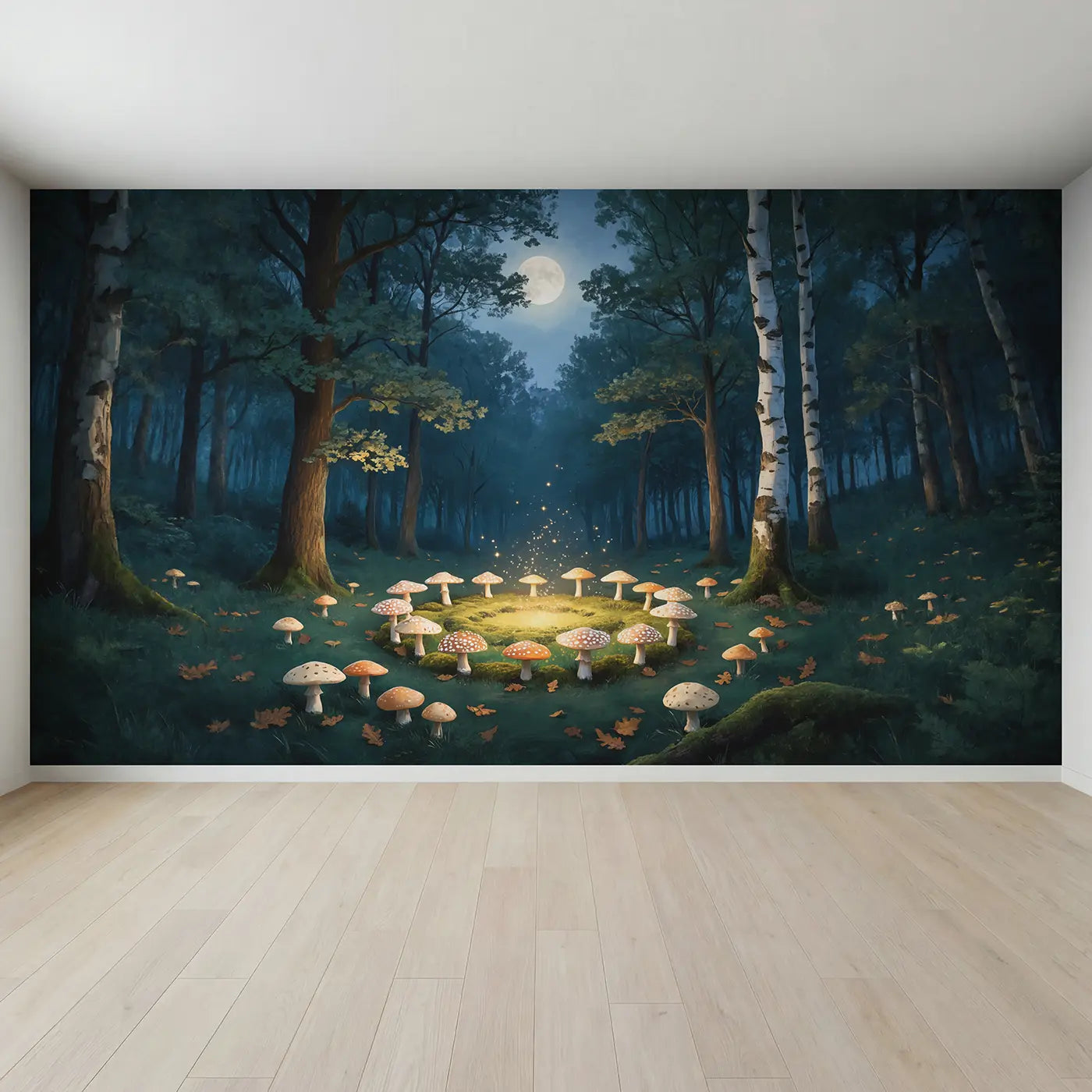 Full view of Moonlit Fairy Ring Clearing Wallpaper Mural by Whimsy Tots