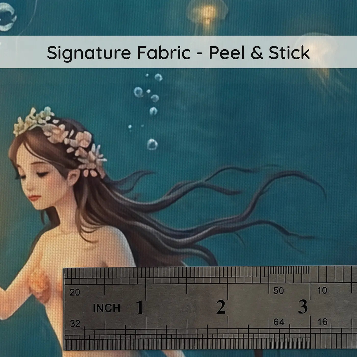Fabric texture close-up of Mermaid Jellyfish Lantern Deep Wallpaper Mural by Whimsy Tots