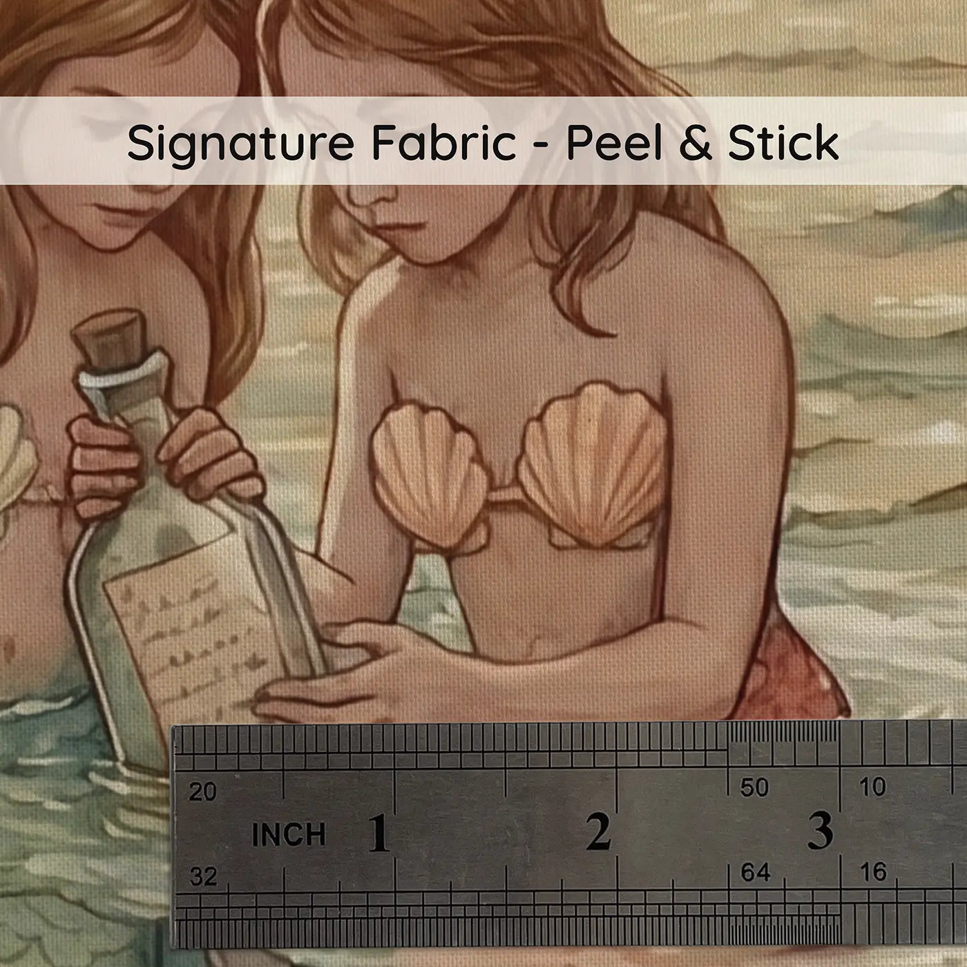 Fabric texture close-up of Mermaid Message Bottle Wallpaper Mural by Whimsy Tots