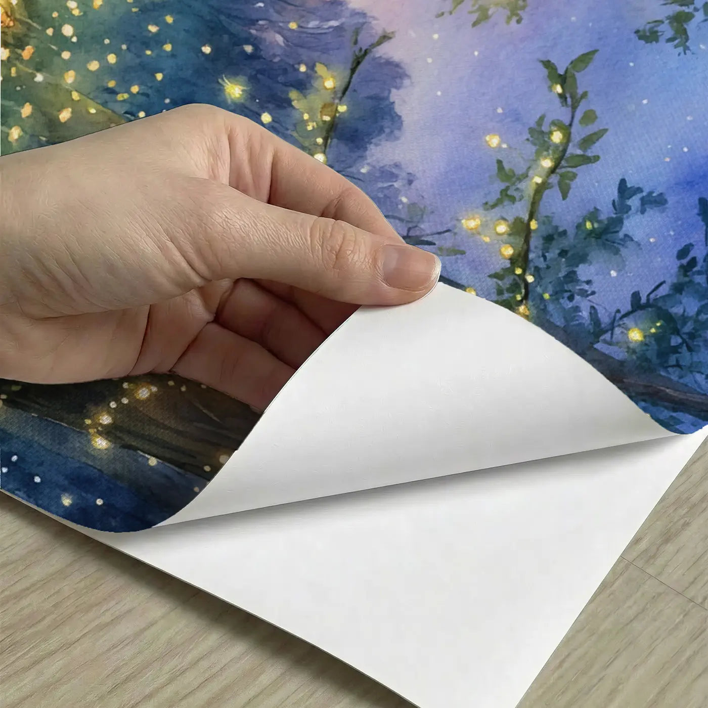 Peel-and-stick detail of Enchanted Fairy Light Glen Wallpaper Mural by Whimsy Tots