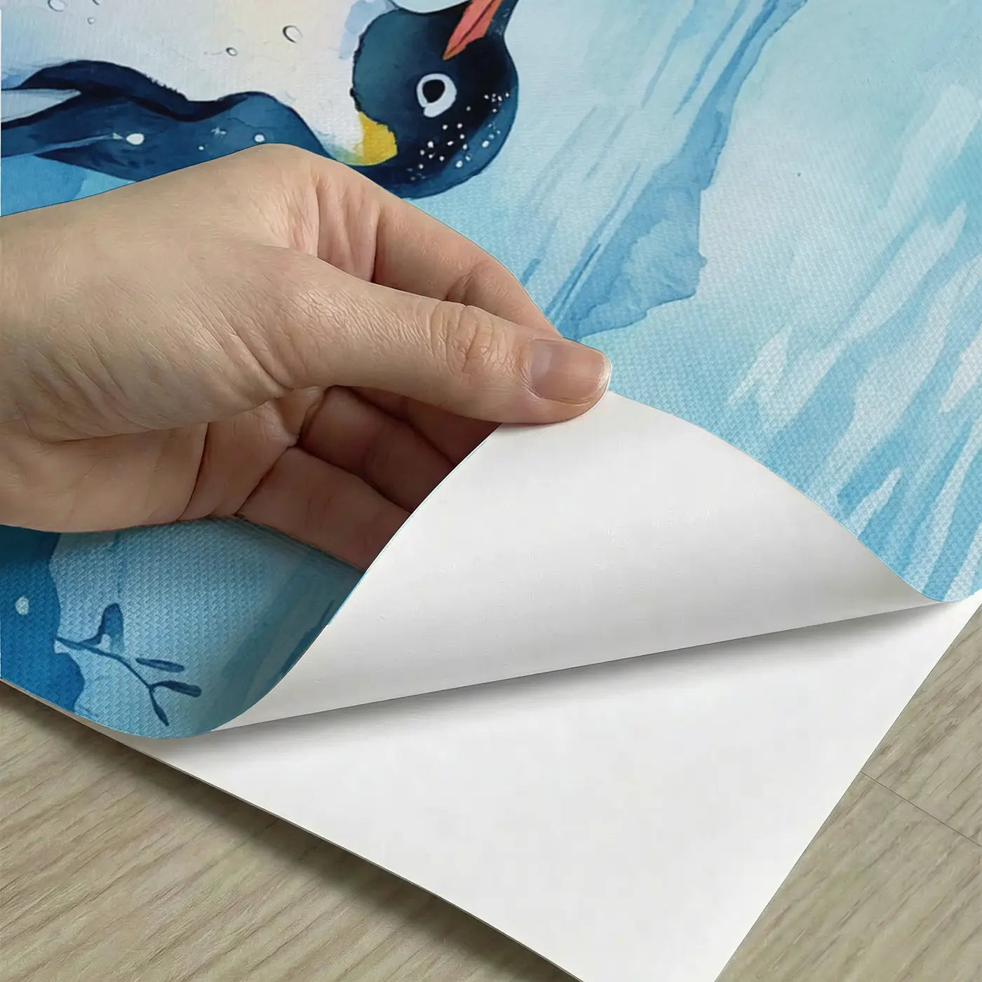 Peel-and-stick detail of Mermaid Penguin Unlikely Friendship Wallpaper Mural by Whimsy Tots