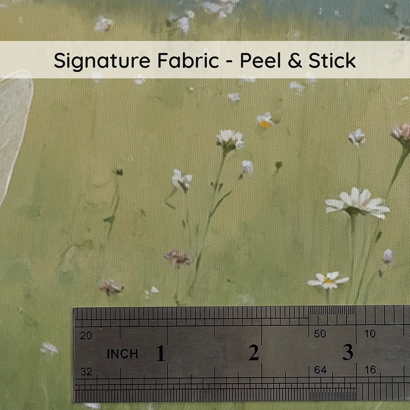 Fabric texture close-up of Fairy Daisy Crown Meadow Wallpaper Mural by Whimsy Tots